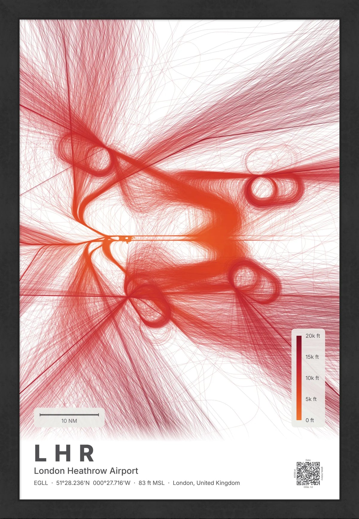 LHR flight path map — Inferno theme · Light [material:framed_black]