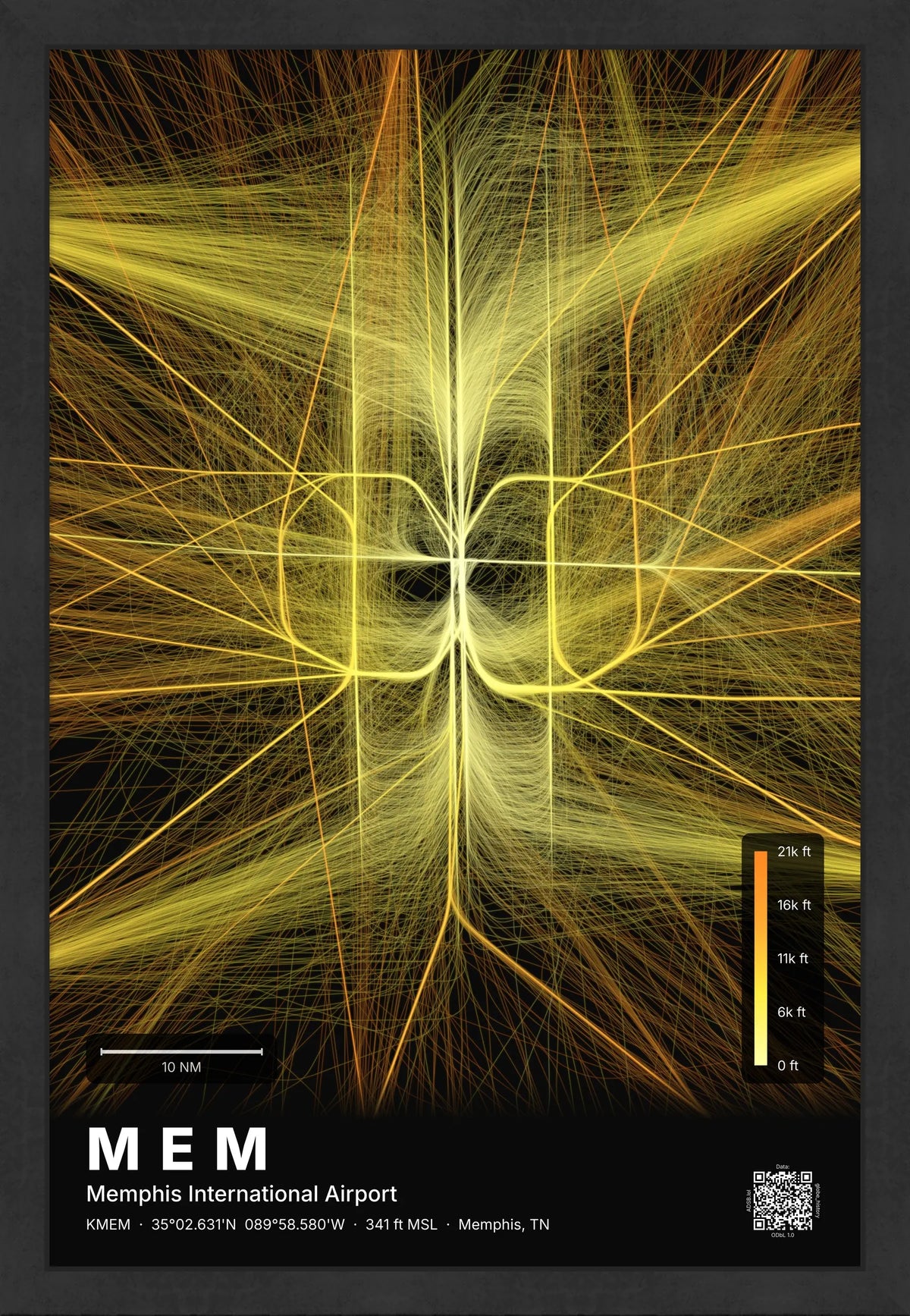 MEM flight path print — Solana theme · Dark [material:framed_black]