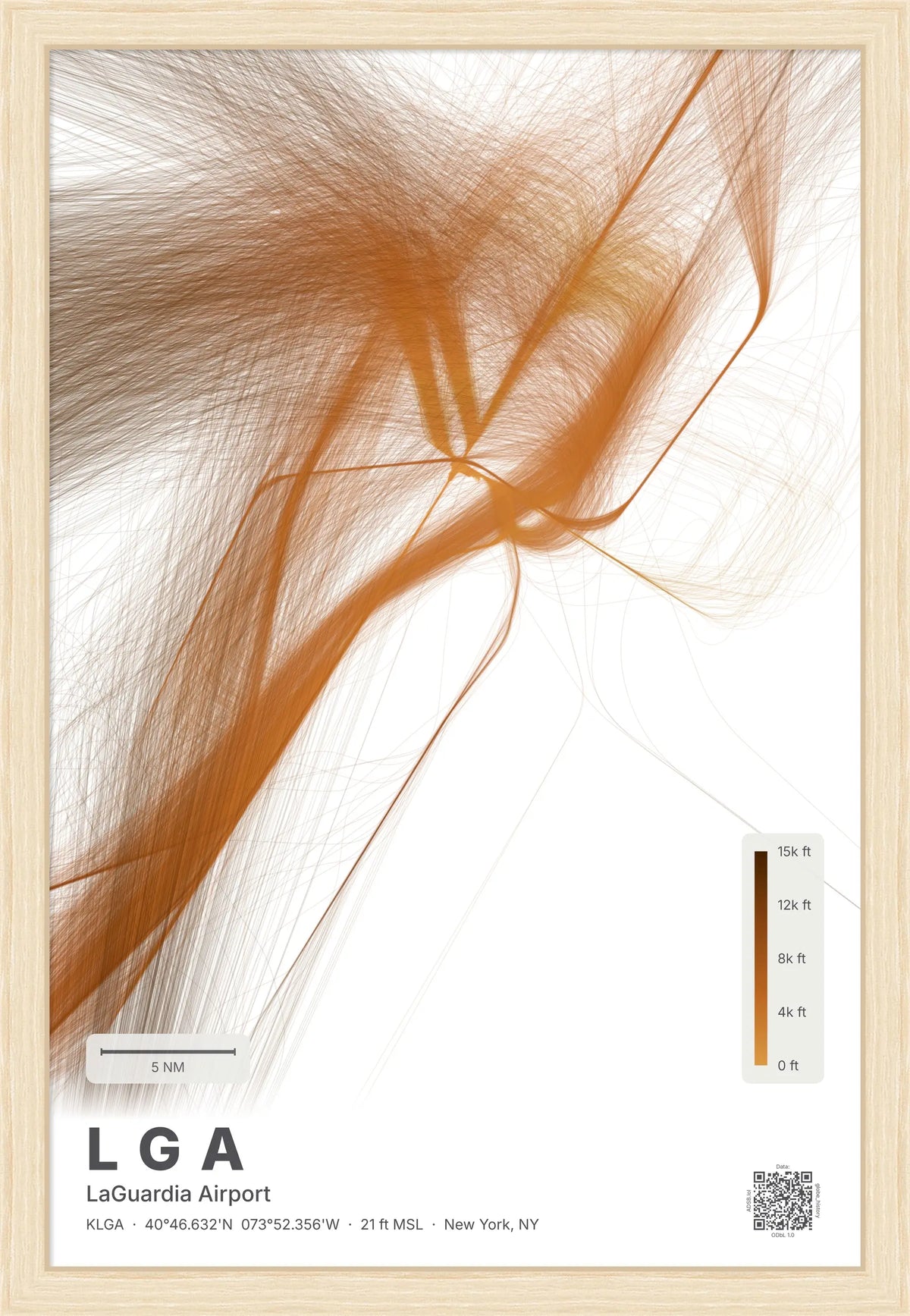 LGA flight path print — Solana theme · Light [material:framed_natural]