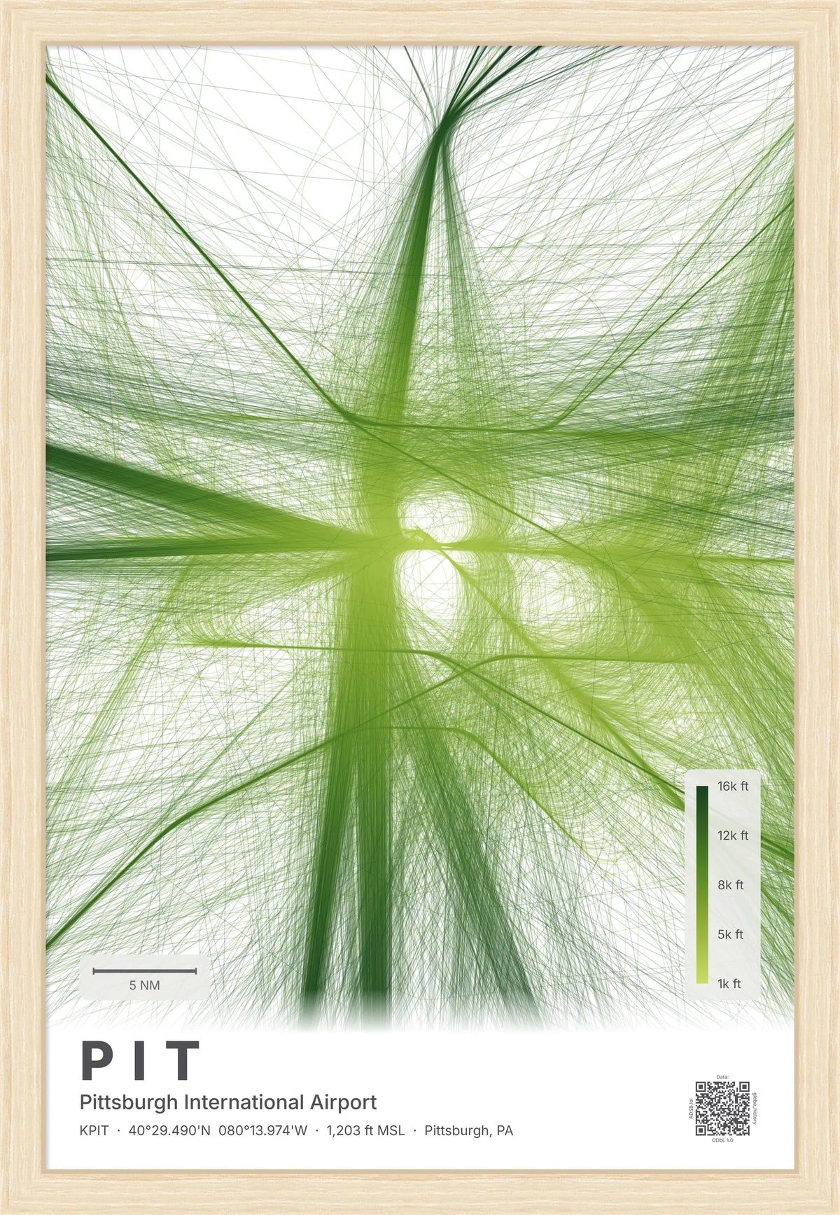 PIT flight path print — Citrus theme · Light [material:framed_natural]