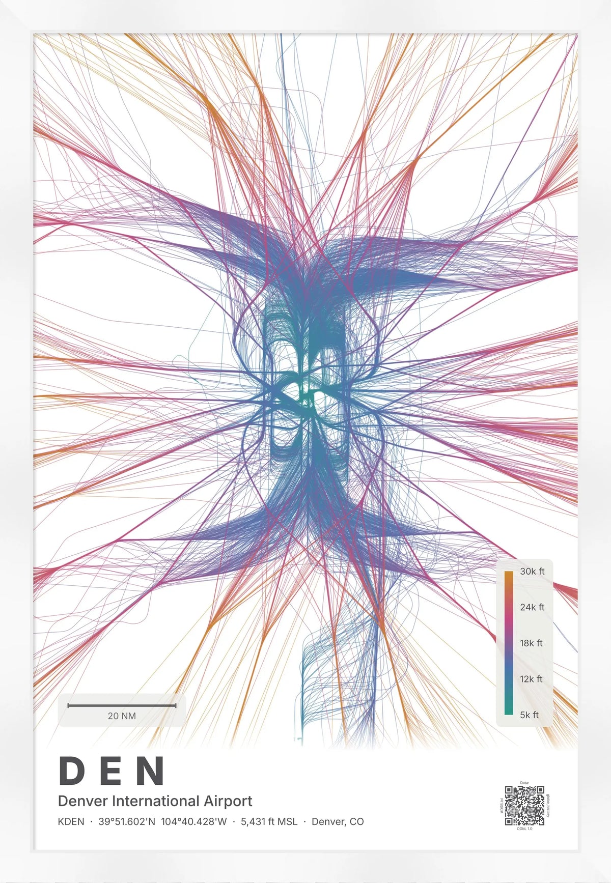 DEN flight path print — Aurora theme · Light [material:framed_white]