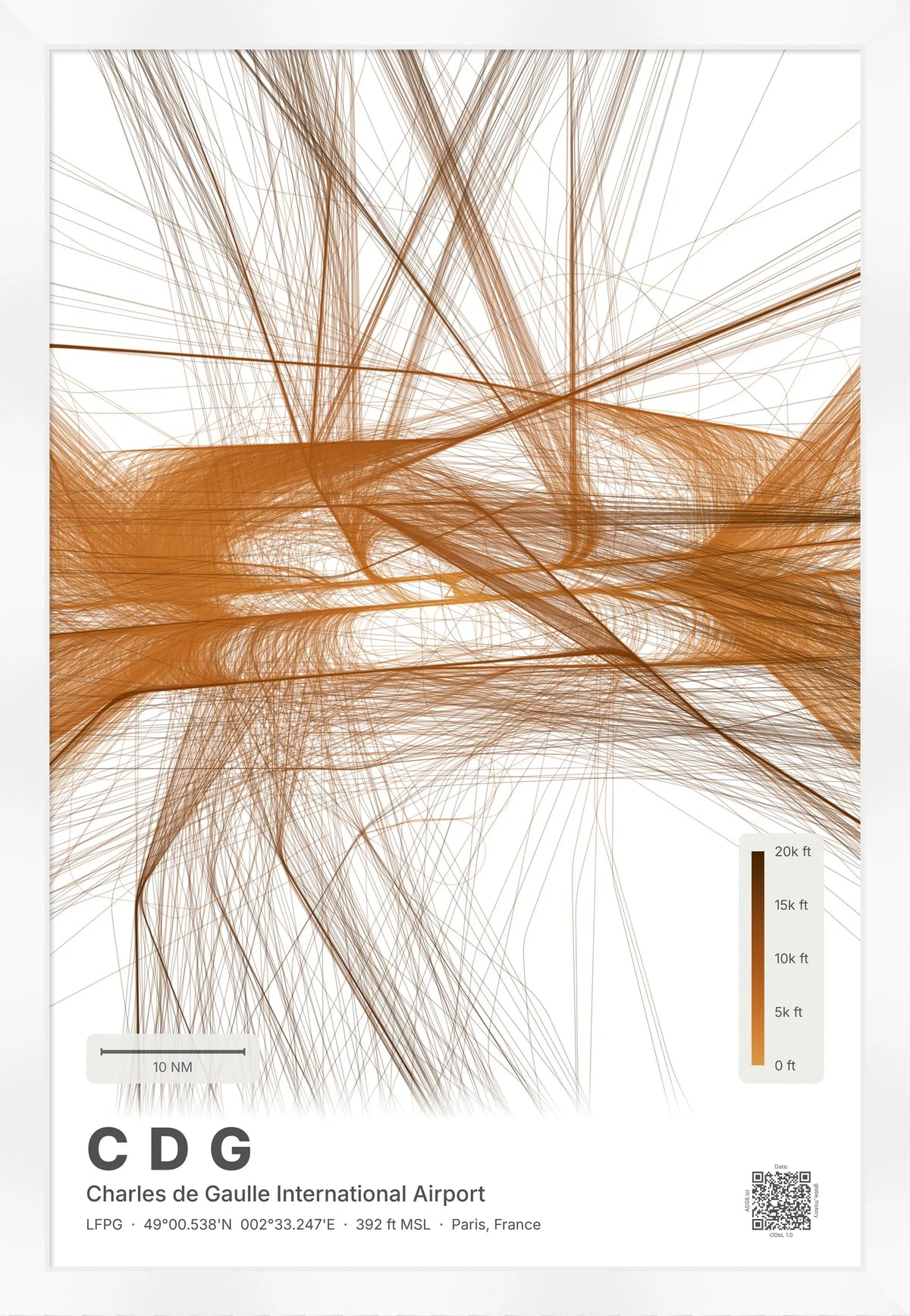 CDG flight path map — Solana theme · Light [material:framed_white]