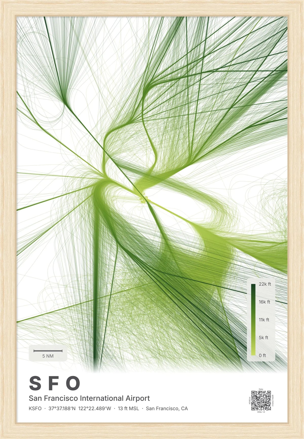 SFO flight path map — Citrus theme · Light [material:framed_natural]