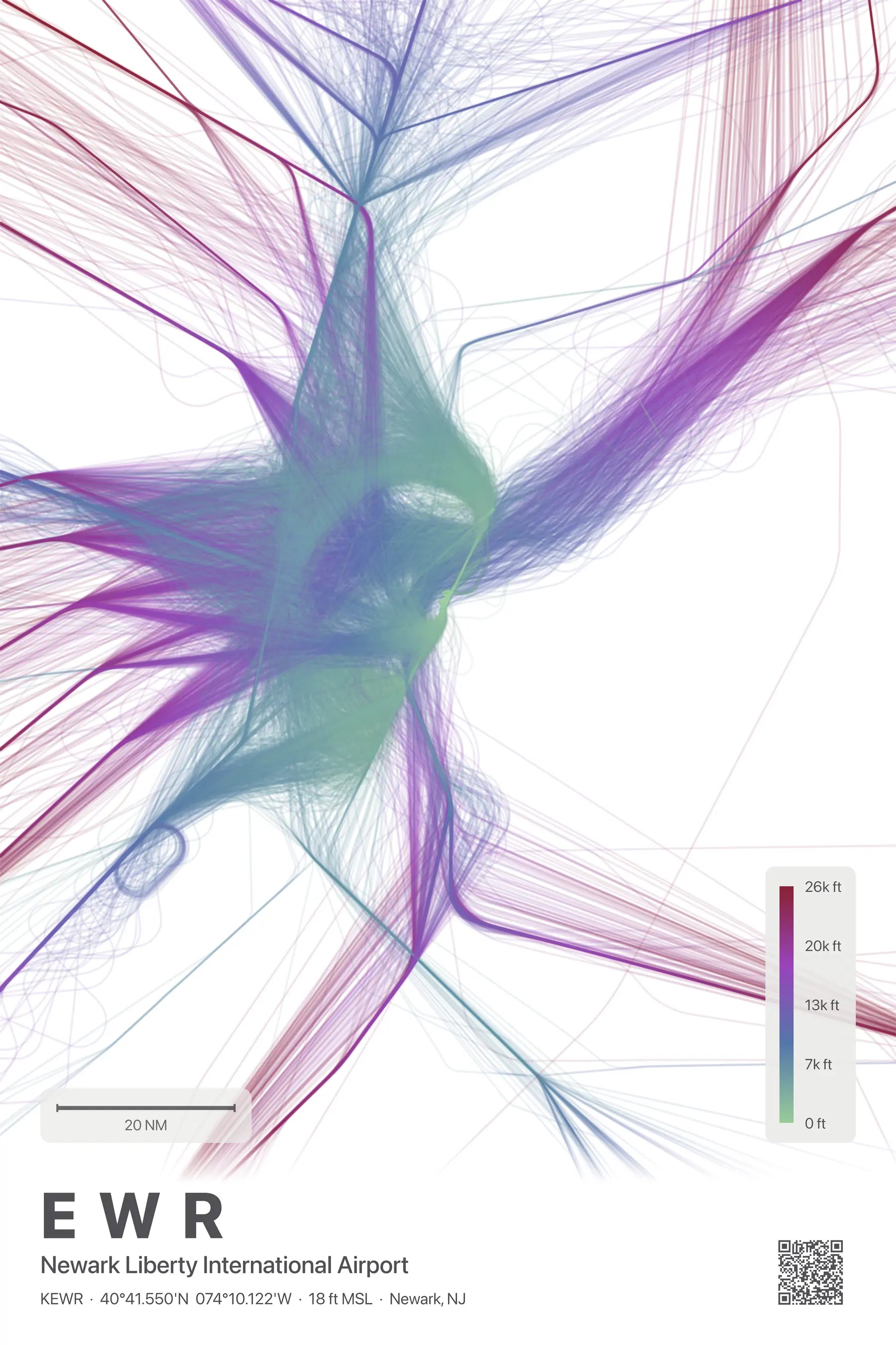 EWR flight path print — Prism theme · Light