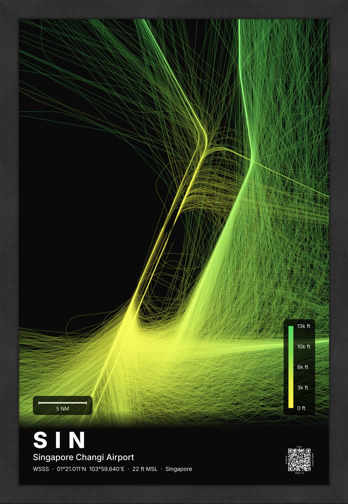 SIN flight path map — Citrus theme · Dark [material:framed_black]