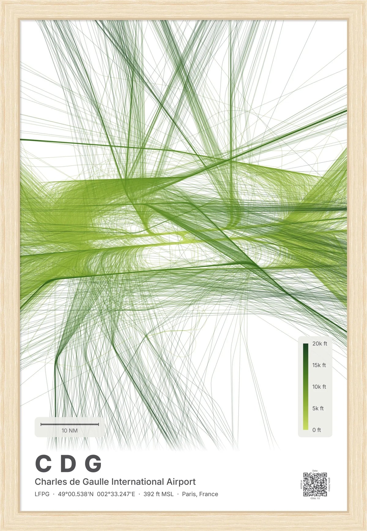CDG flight path map — Citrus theme · Light [material:framed_natural]
