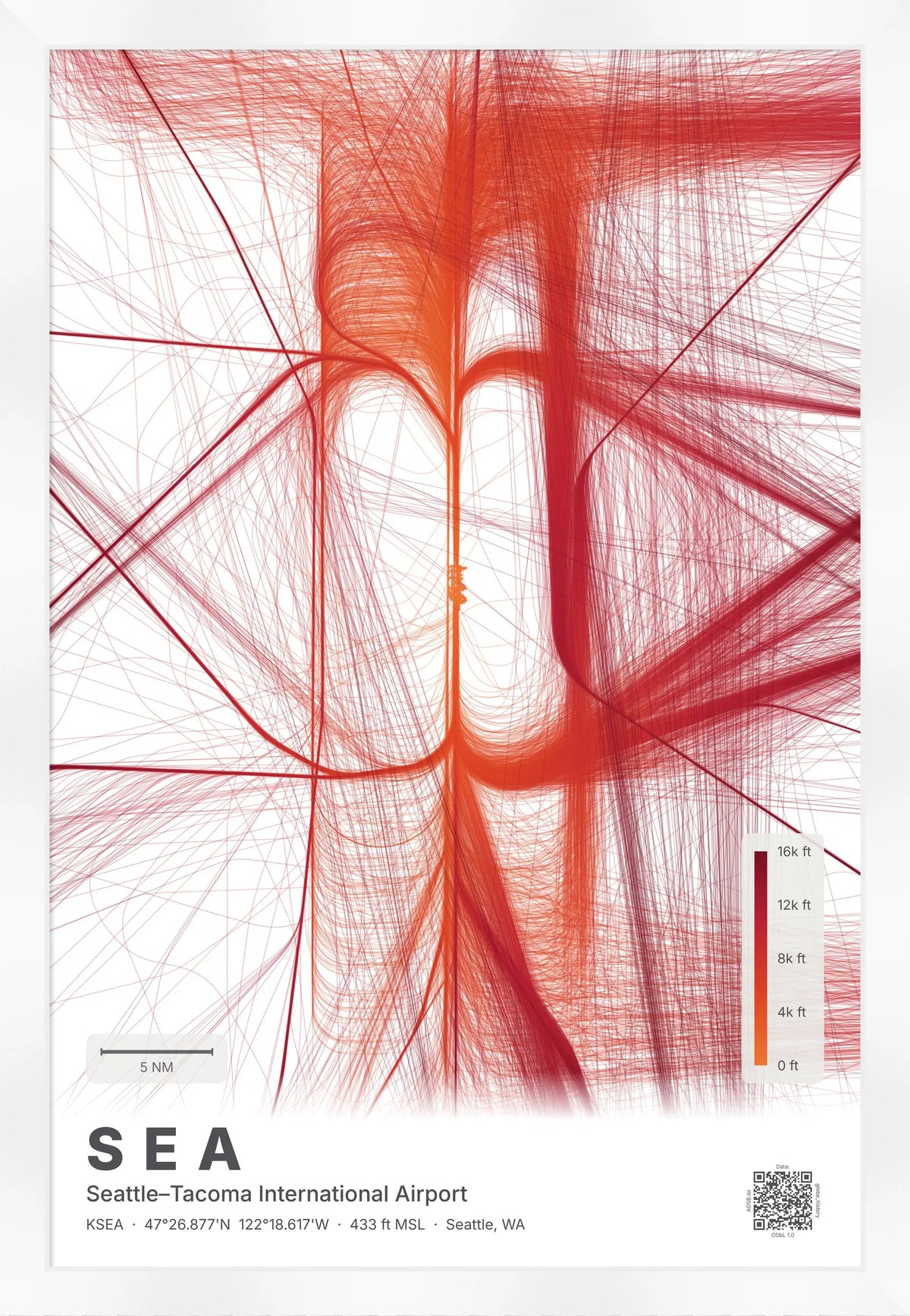 SEA flight path map — Inferno theme · Light [material:framed_white]