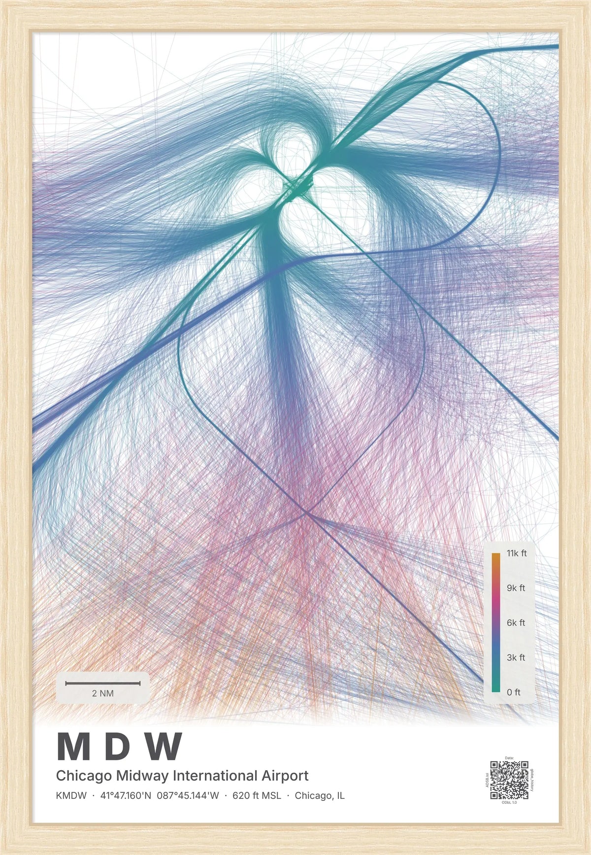 MDW flight path print — Aurora theme · Light [material:framed_natural]