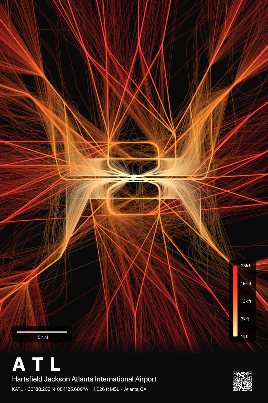 ATL flight path print — Inferno theme · Dark
