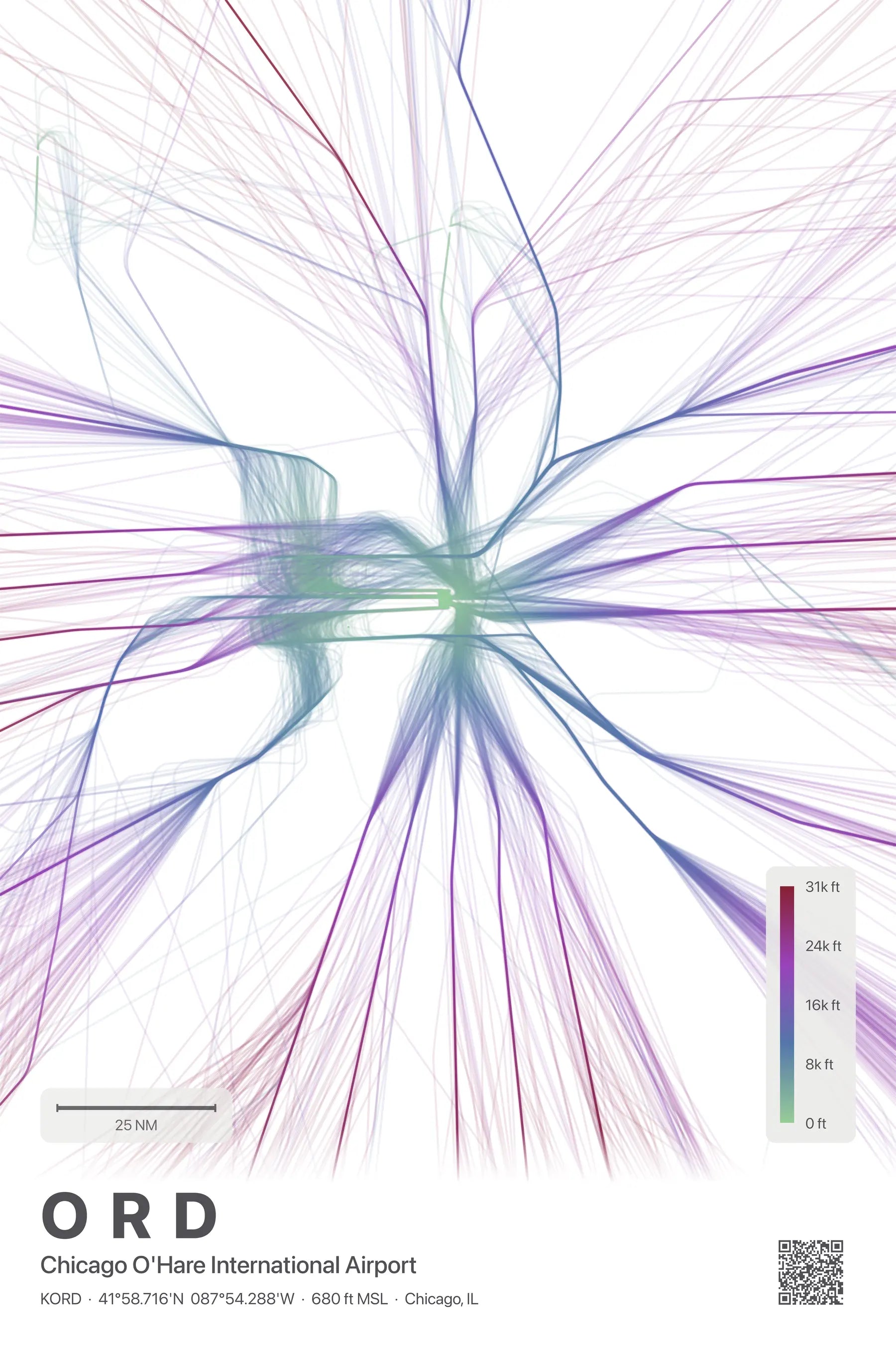 ORD flight path print — Prism theme · Light