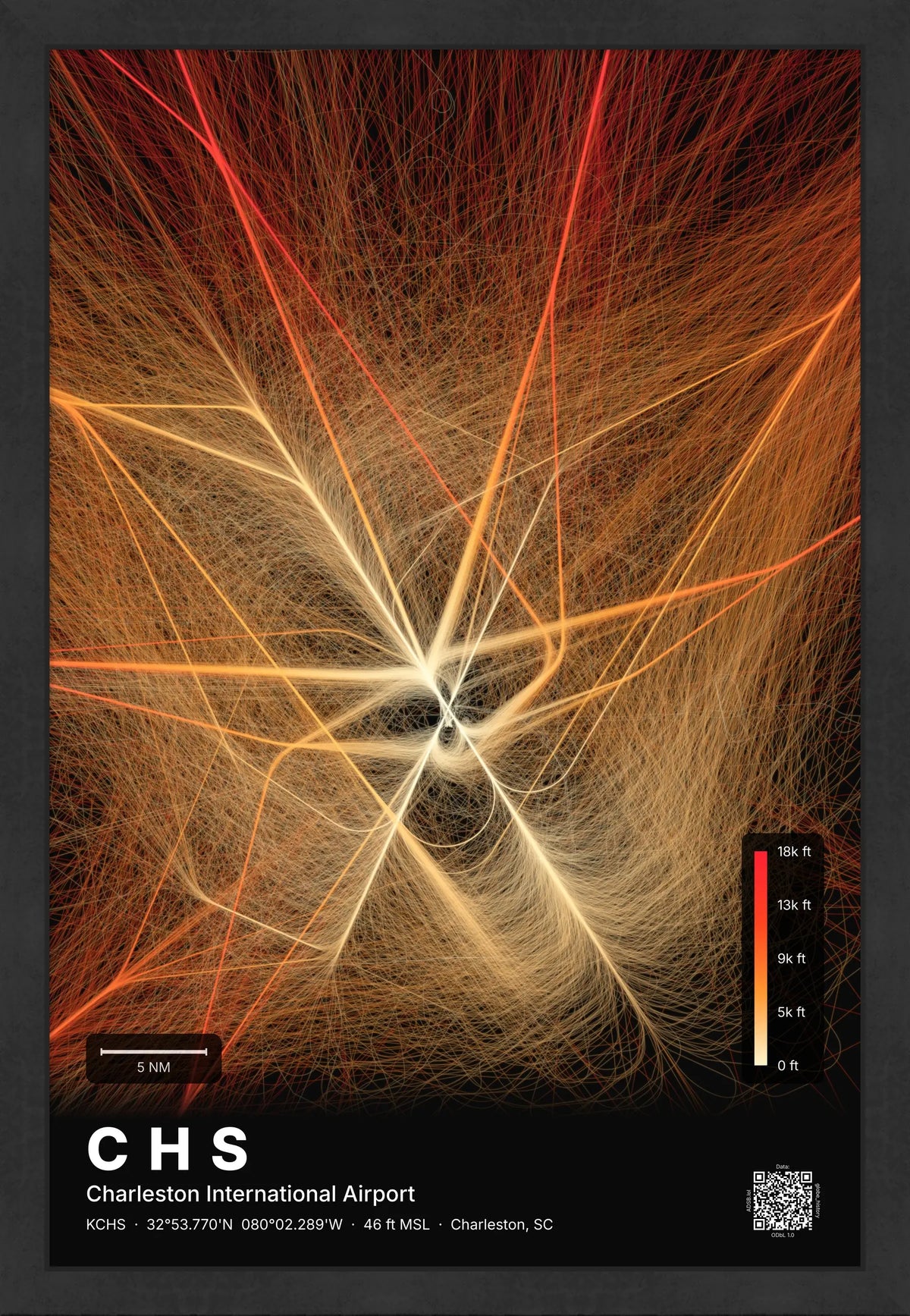 CHS flight path print — Inferno theme · Dark [material:framed_black]
