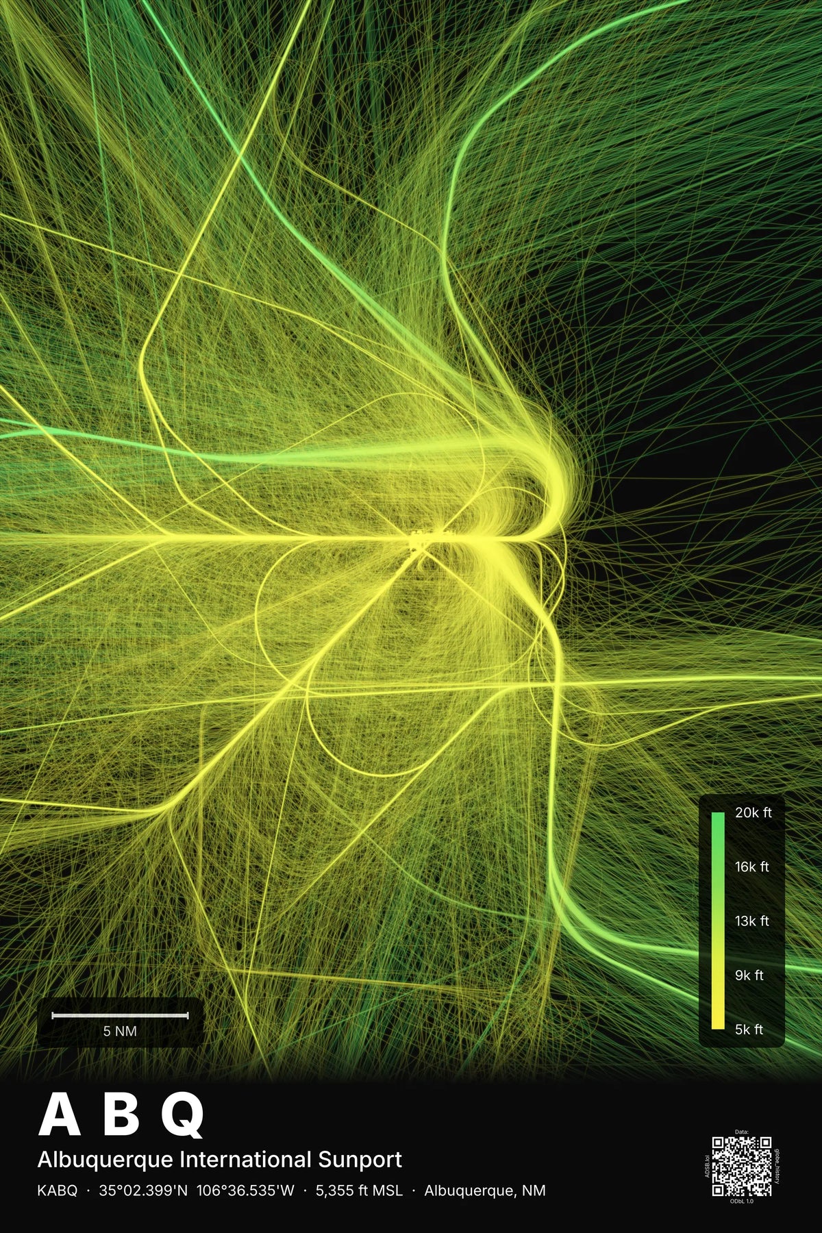 ABQ flight path map — Citrus theme · Dark