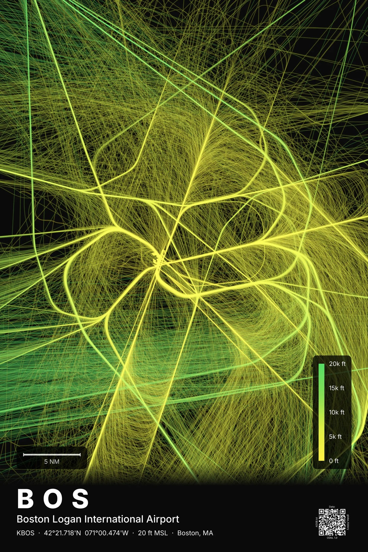 BOS flight path print — Citrus theme · Dark
