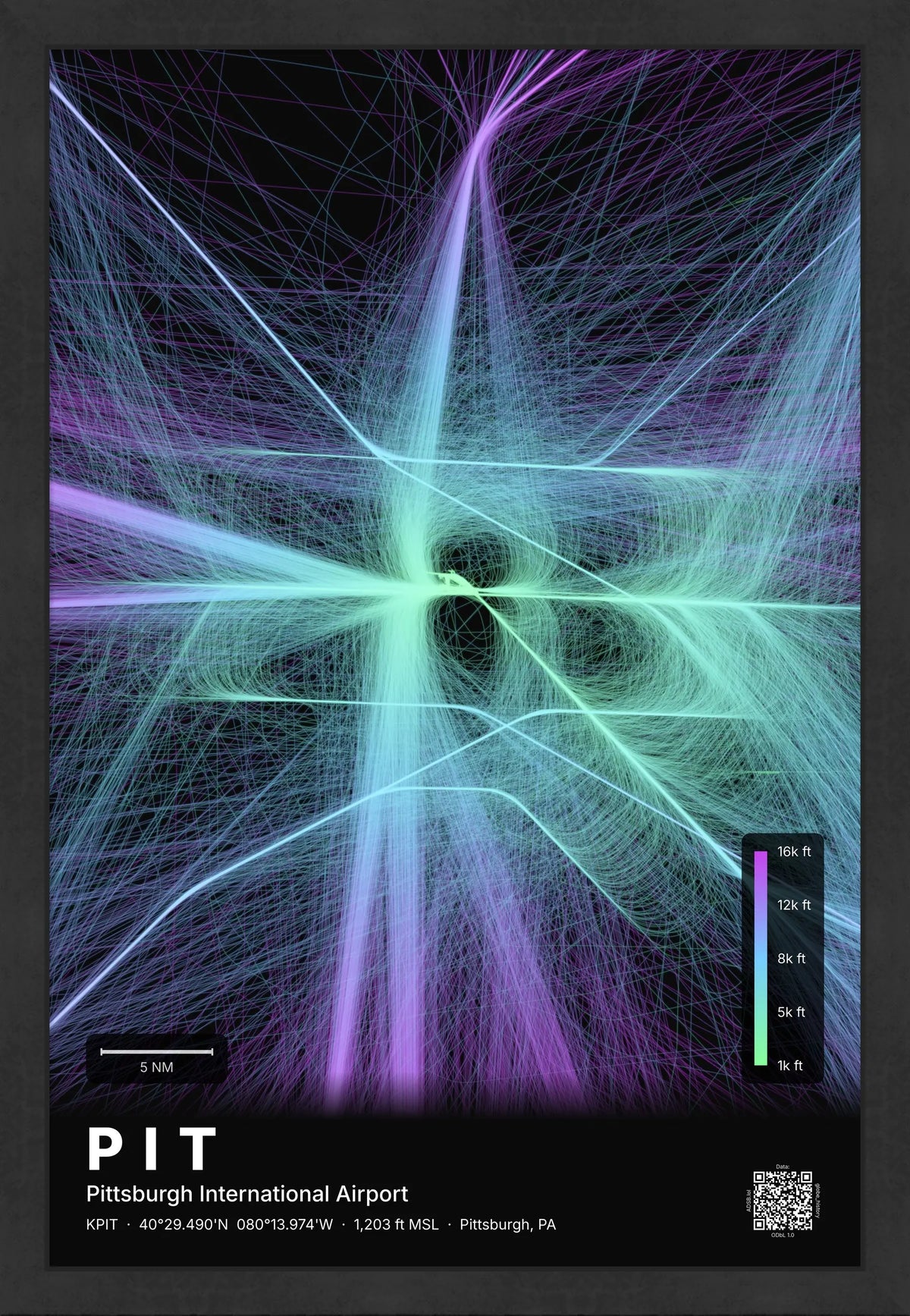 PIT flight path print — Prism theme · Dark [material:framed_black]