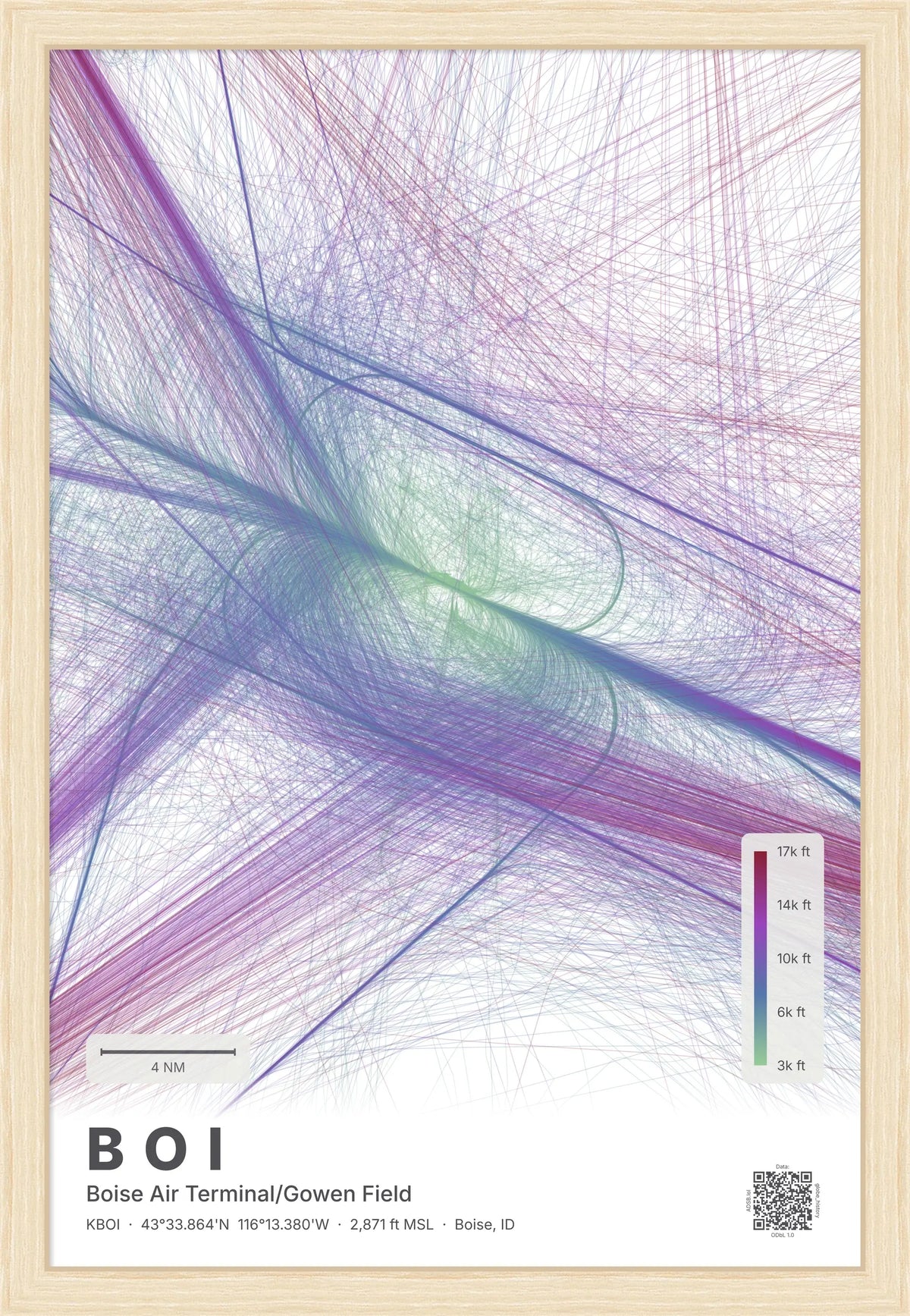 BOI flight path print — Prism theme · Light [material:framed_natural]