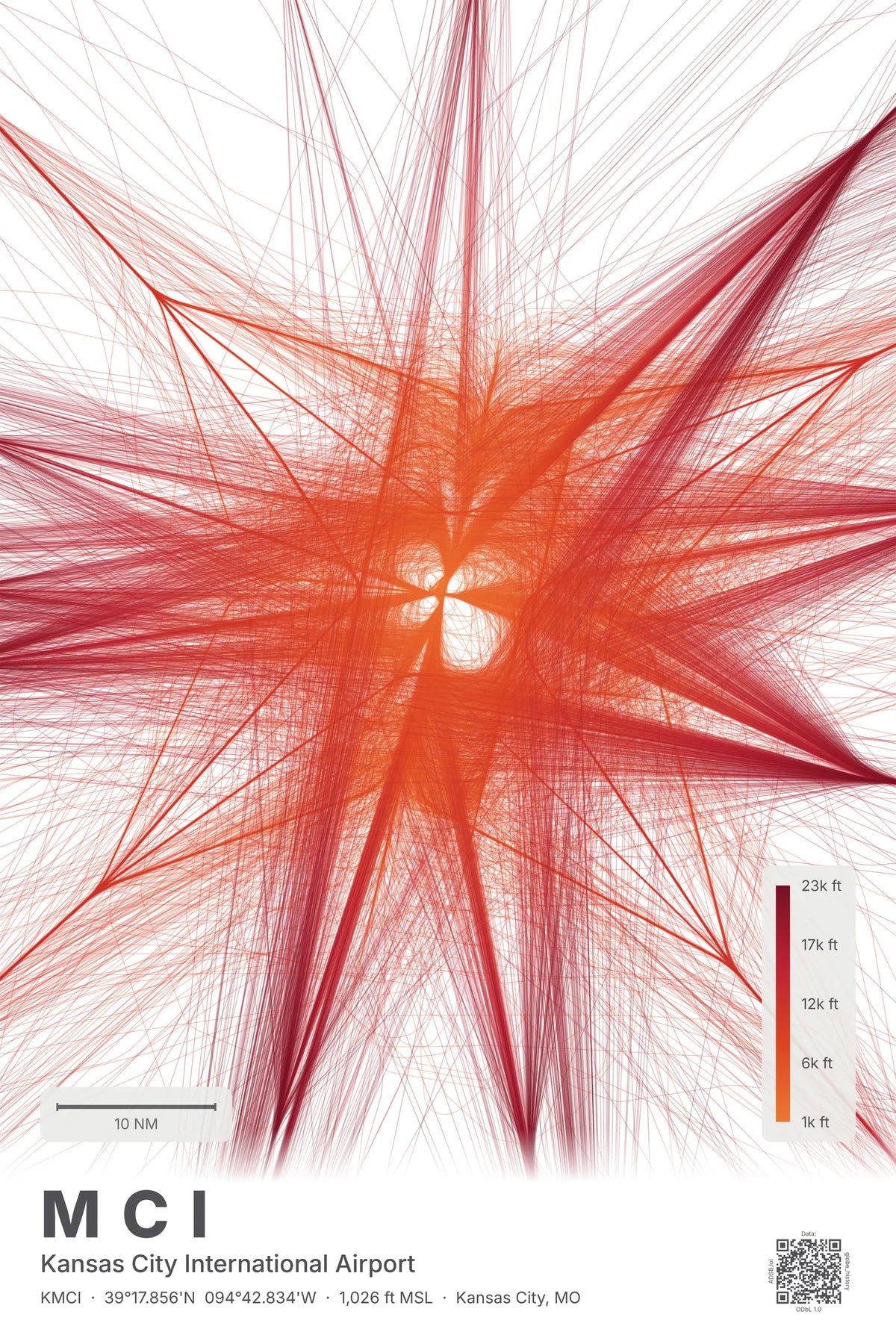 MCI flight path print — Inferno theme · Light
