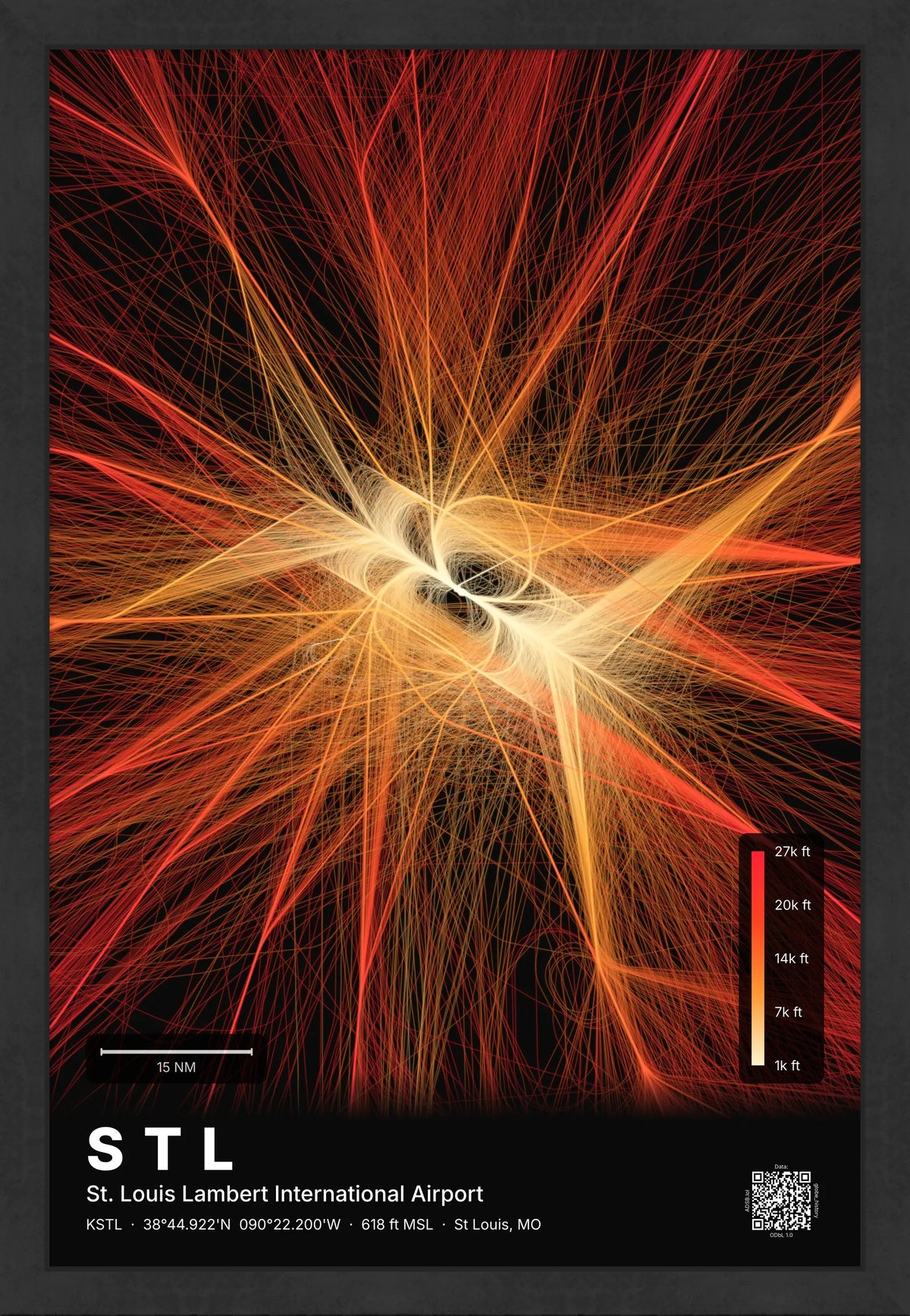 STL flight path print — Inferno theme · Dark [material:framed_black]