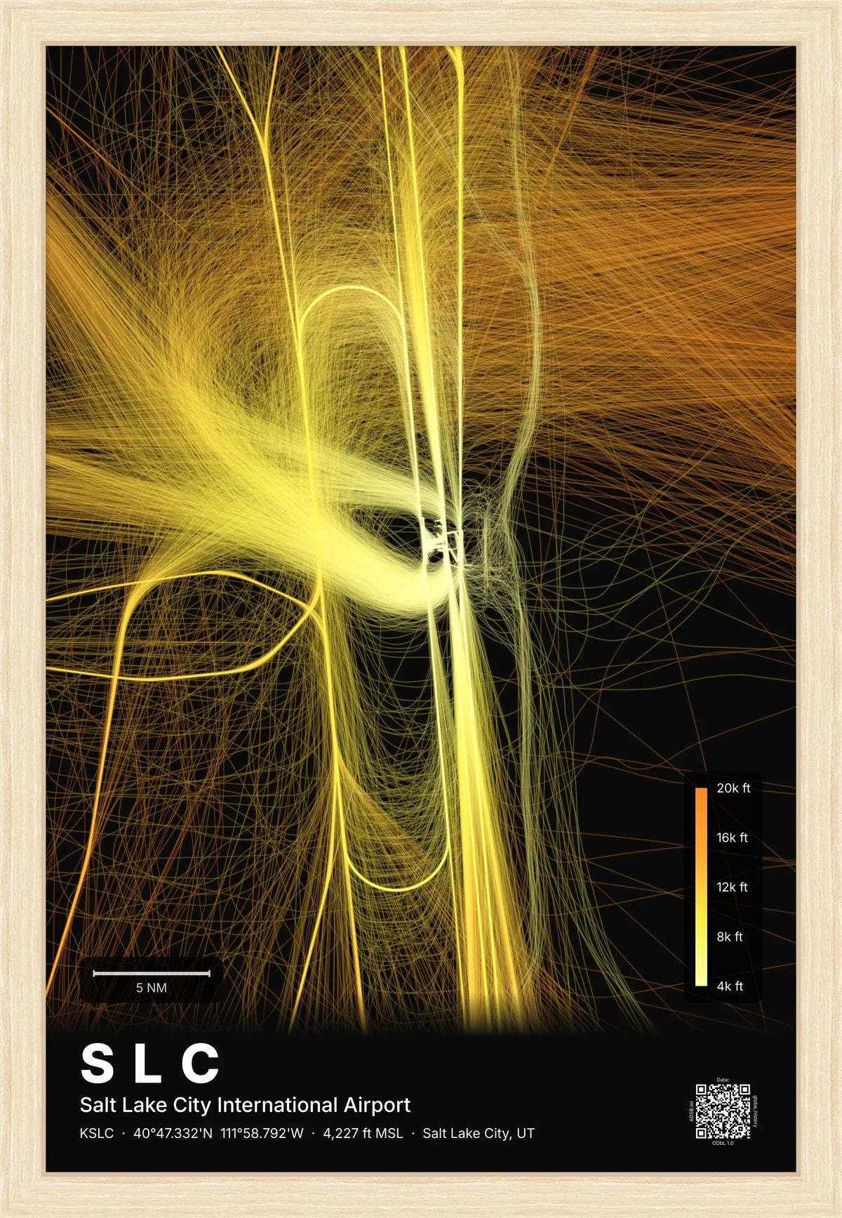 SLC flight path print — Solana theme · Dark [material:framed_natural]
