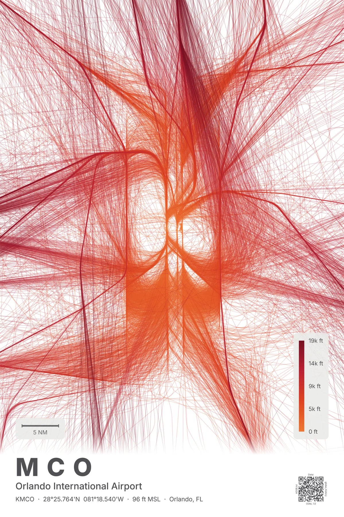 MCO flight path map — Inferno theme · Light