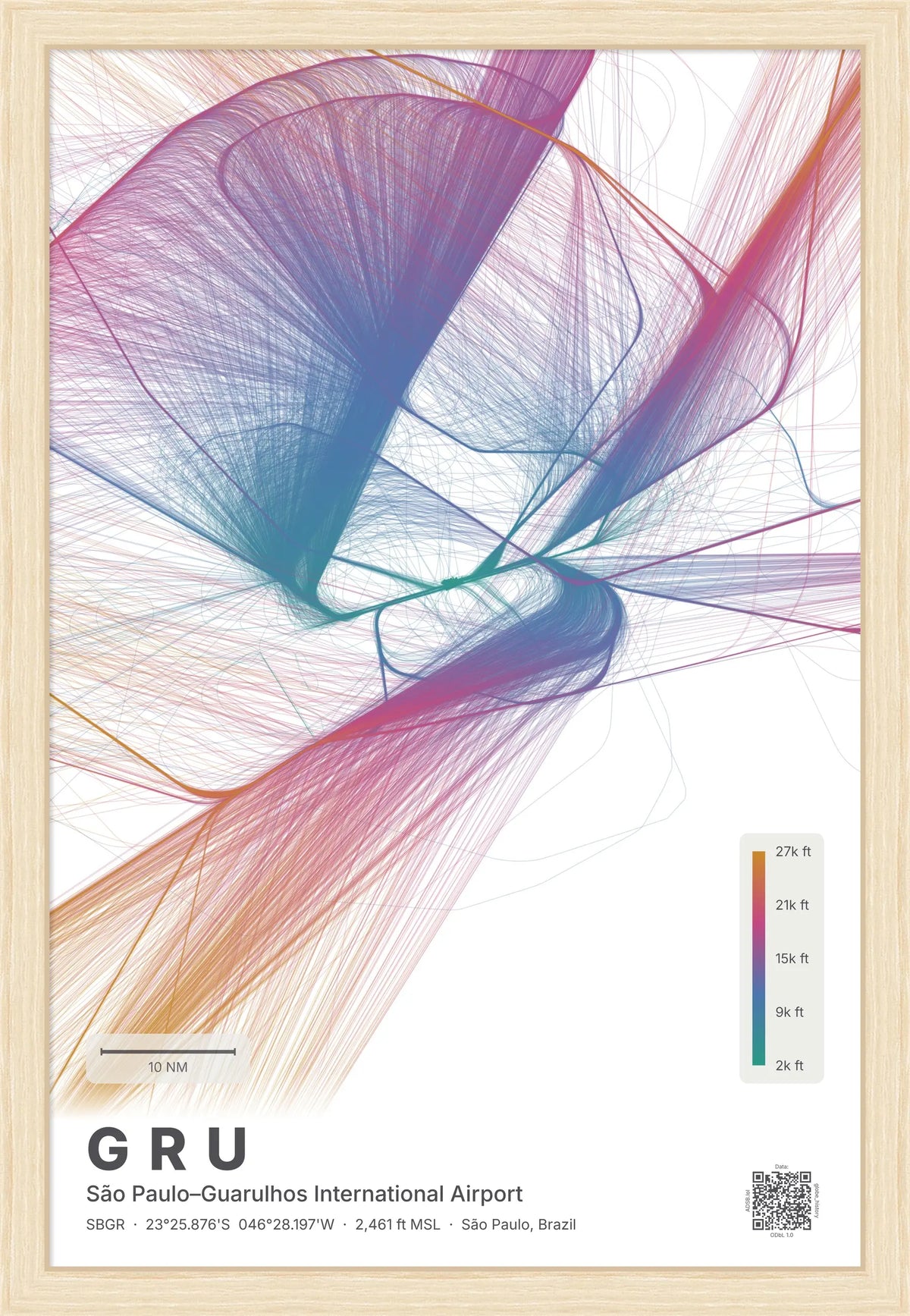 GRU flight path map — Aurora theme · Light [material:framed_natural]