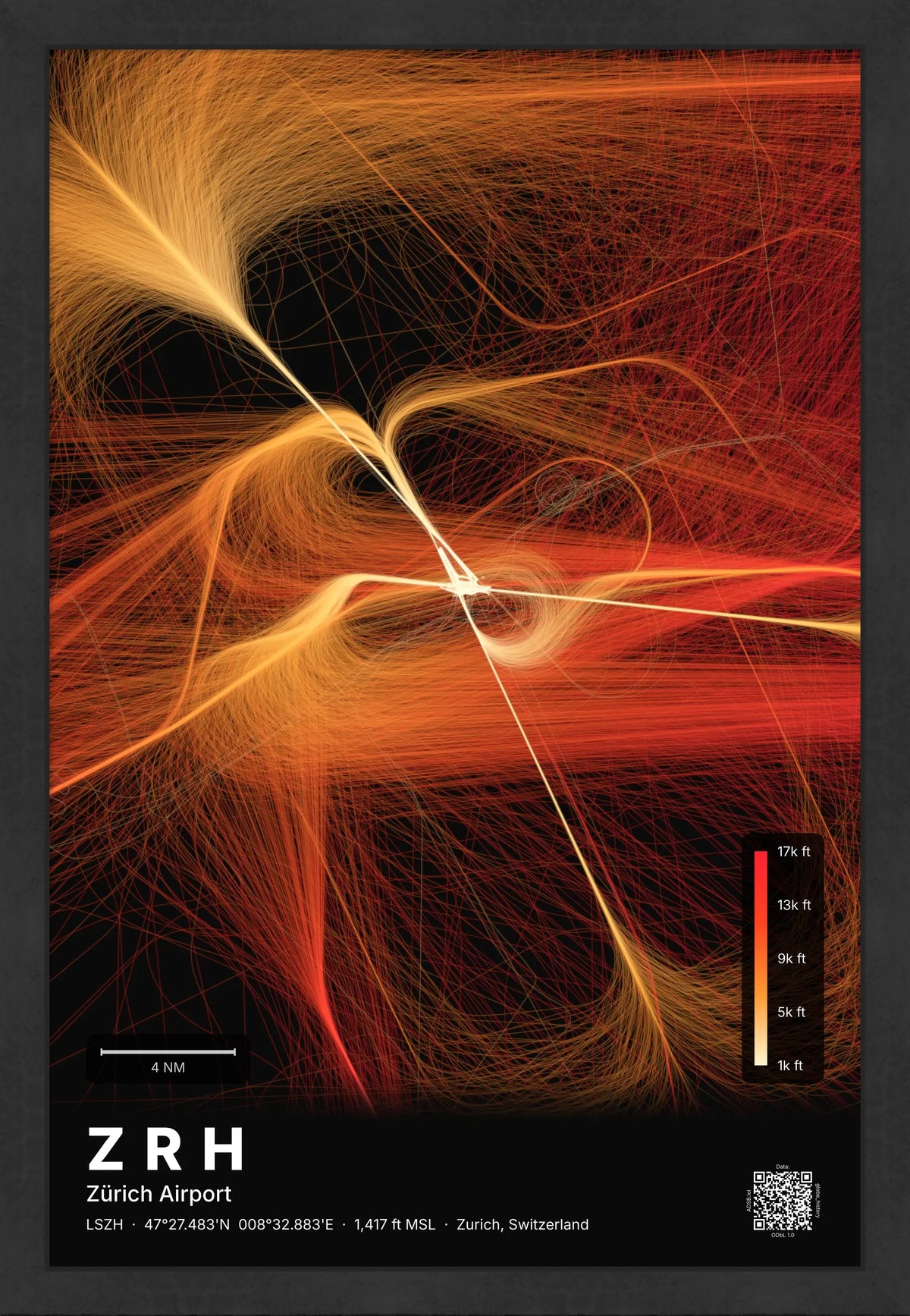 ZRH flight path map — Inferno theme · Dark [material:framed_black]