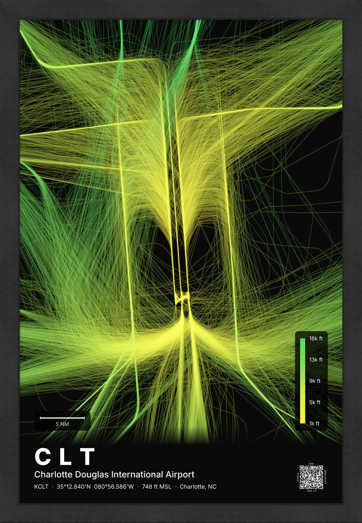 CLT flight path map — Citrus theme · Dark [material:framed_black]