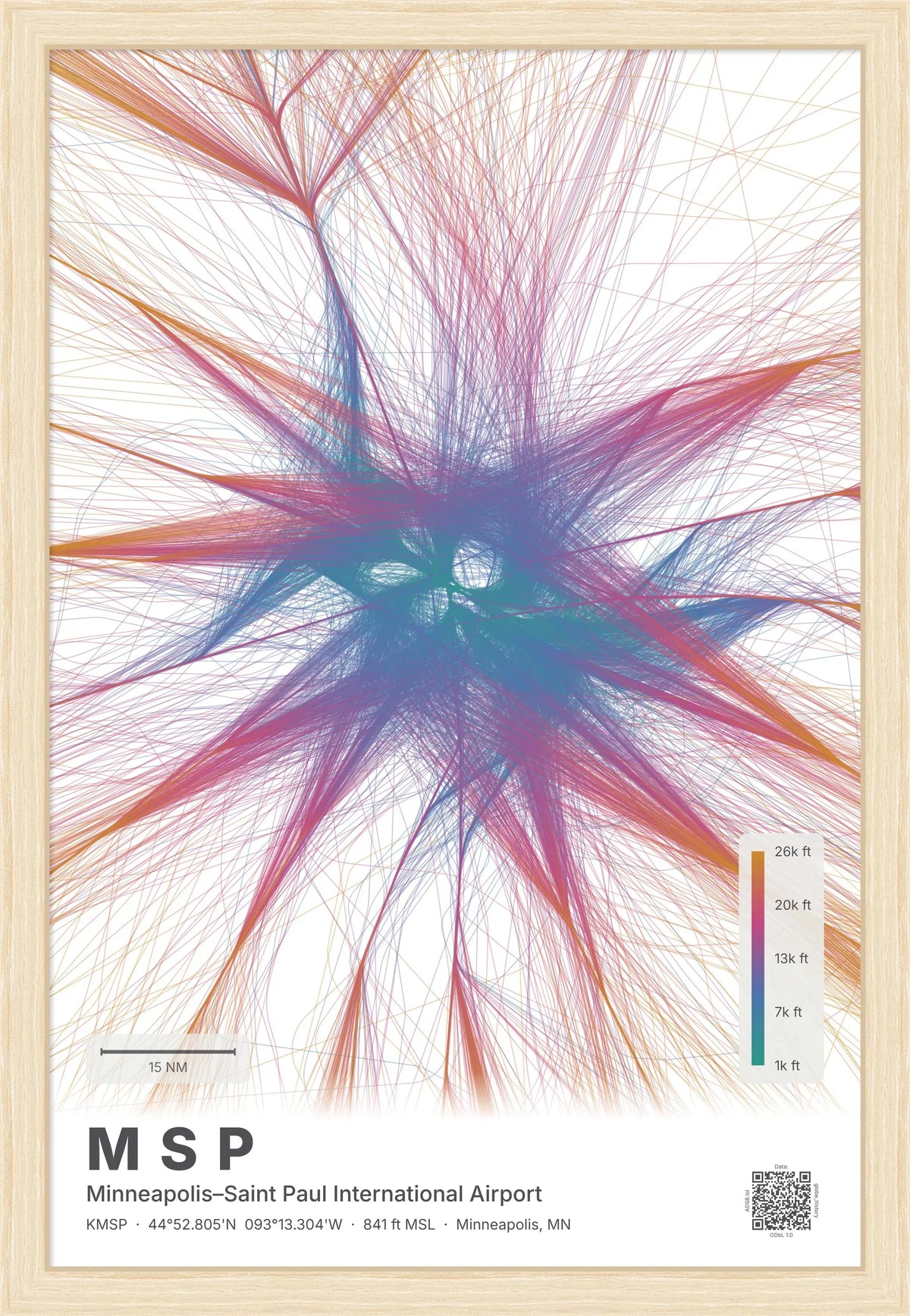MSP flight path print — Aurora theme · Light [material:framed_natural]