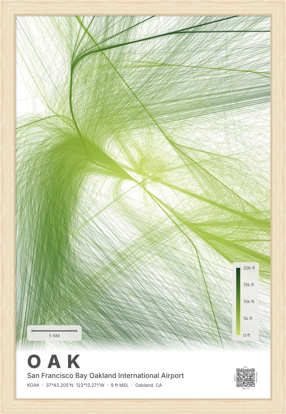 OAK flight path print — Citrus theme · Light [material:framed_natural]