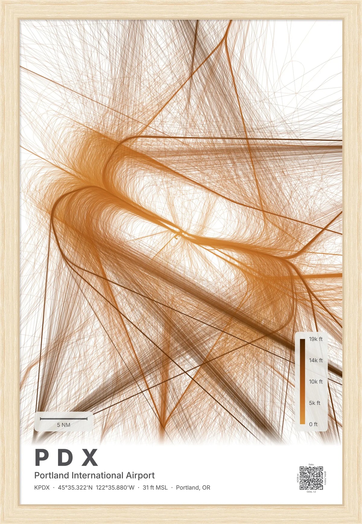 PDX flight path print — Solana theme · Light [material:framed_natural]
