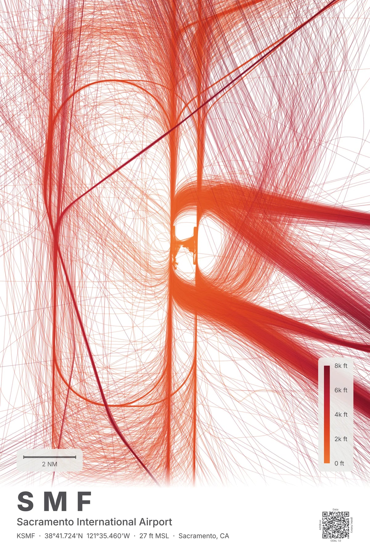 SMF flight path print — Inferno theme · Light