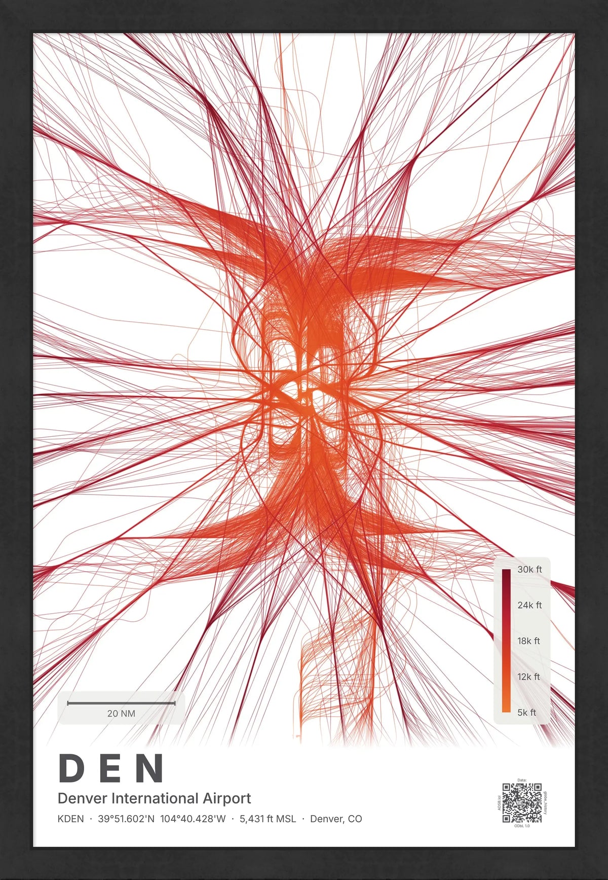 DEN flight path print — Inferno theme · Light [material:framed_black]
