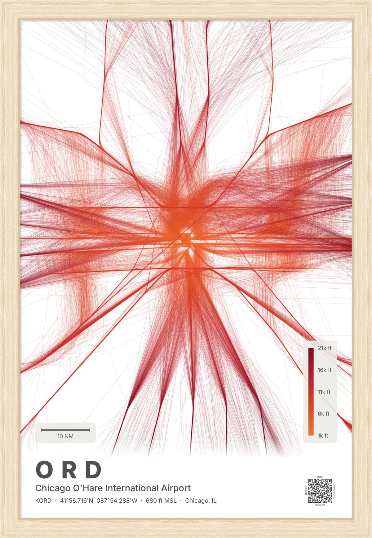 ORD flight path map — Inferno theme · Light [material:framed_natural]