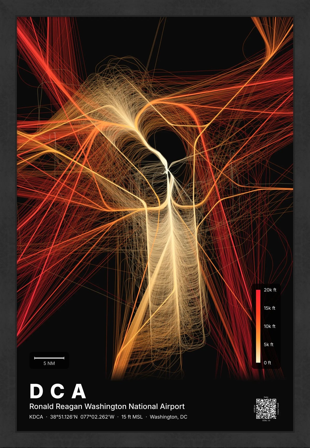 DCA flight path print — Inferno theme · Dark [material:framed_black]