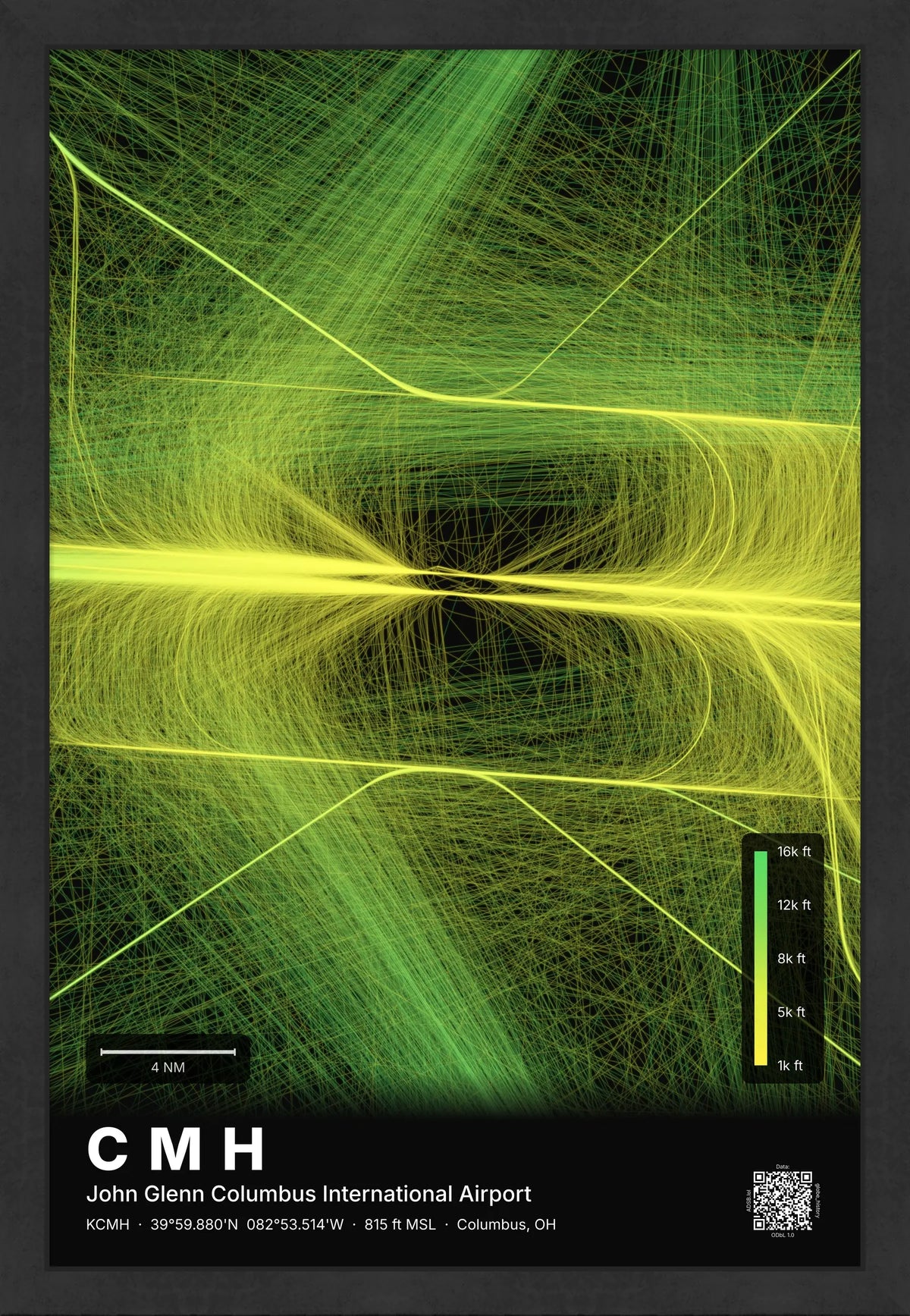 CMH flight path print — Citrus theme · Dark [material:framed_black]