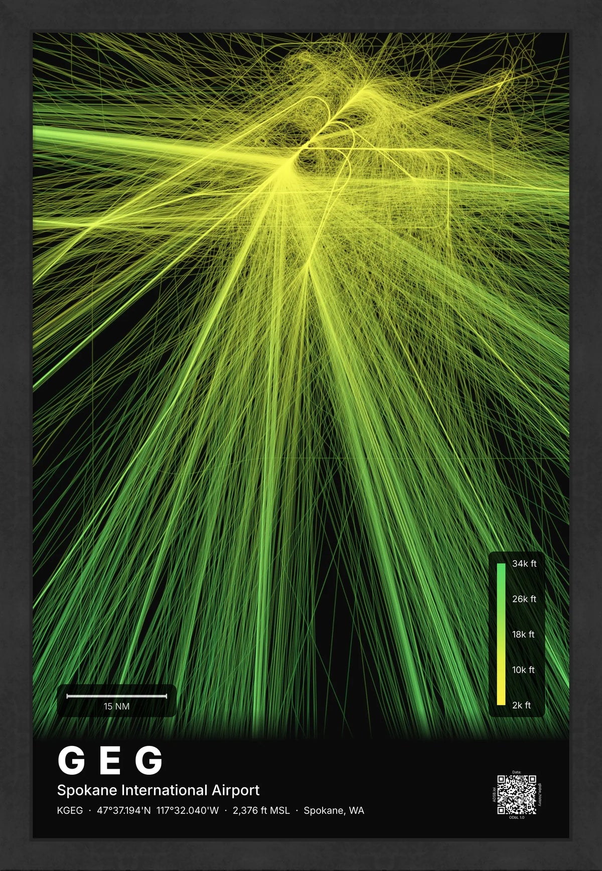 GEG flight path print — Citrus theme · Dark [material:framed_black]