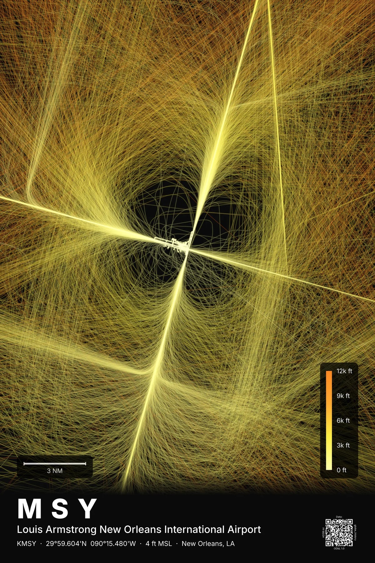 MSY flight path print — Solana theme · Dark