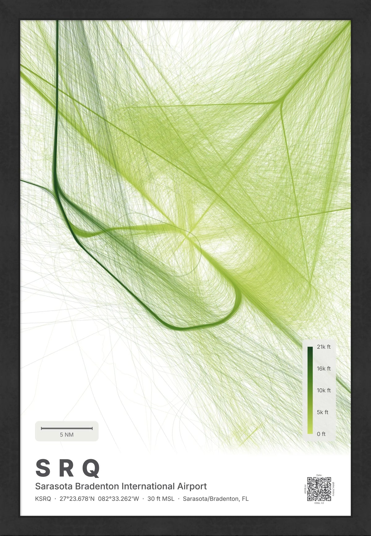 SRQ flight path print — Citrus theme · Light [material:framed_black]