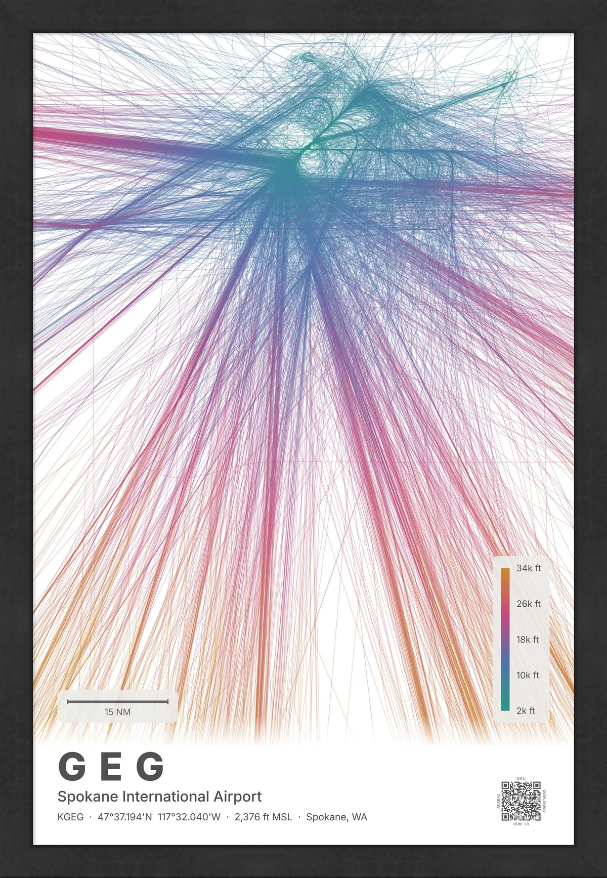 GEG flight path print — Aurora theme · Light [material:framed_black]