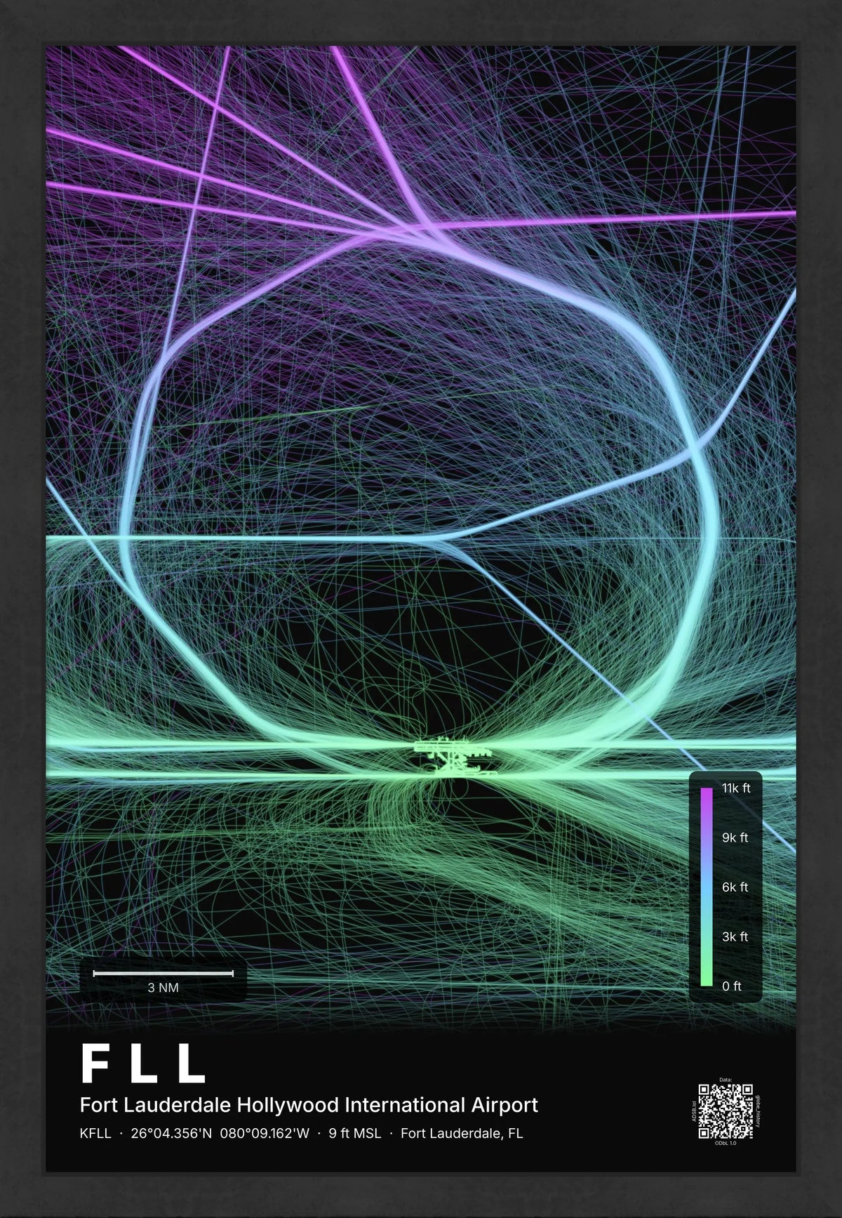 FLL flight path map — Prism theme · Dark [material:framed_black]