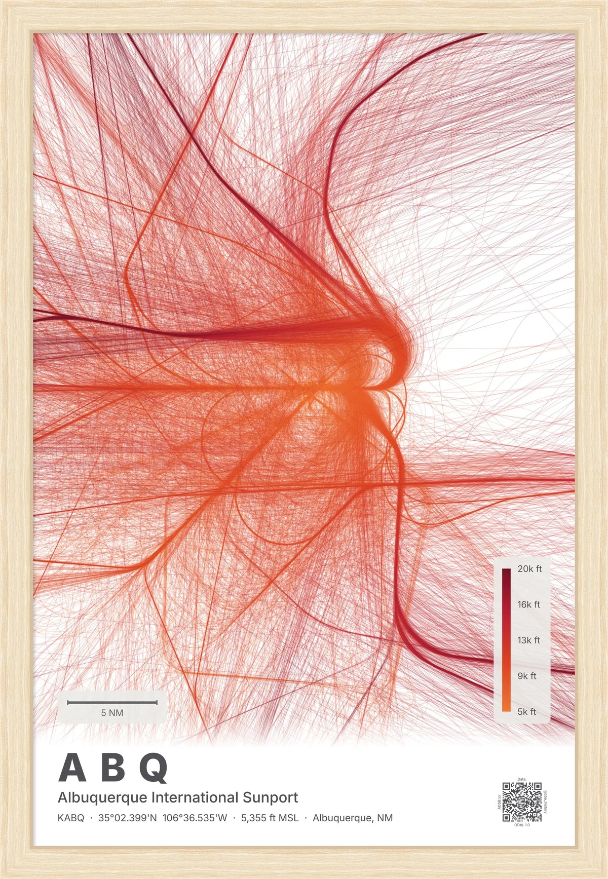 ABQ flight path map — Inferno theme · Light [material:framed_natural]