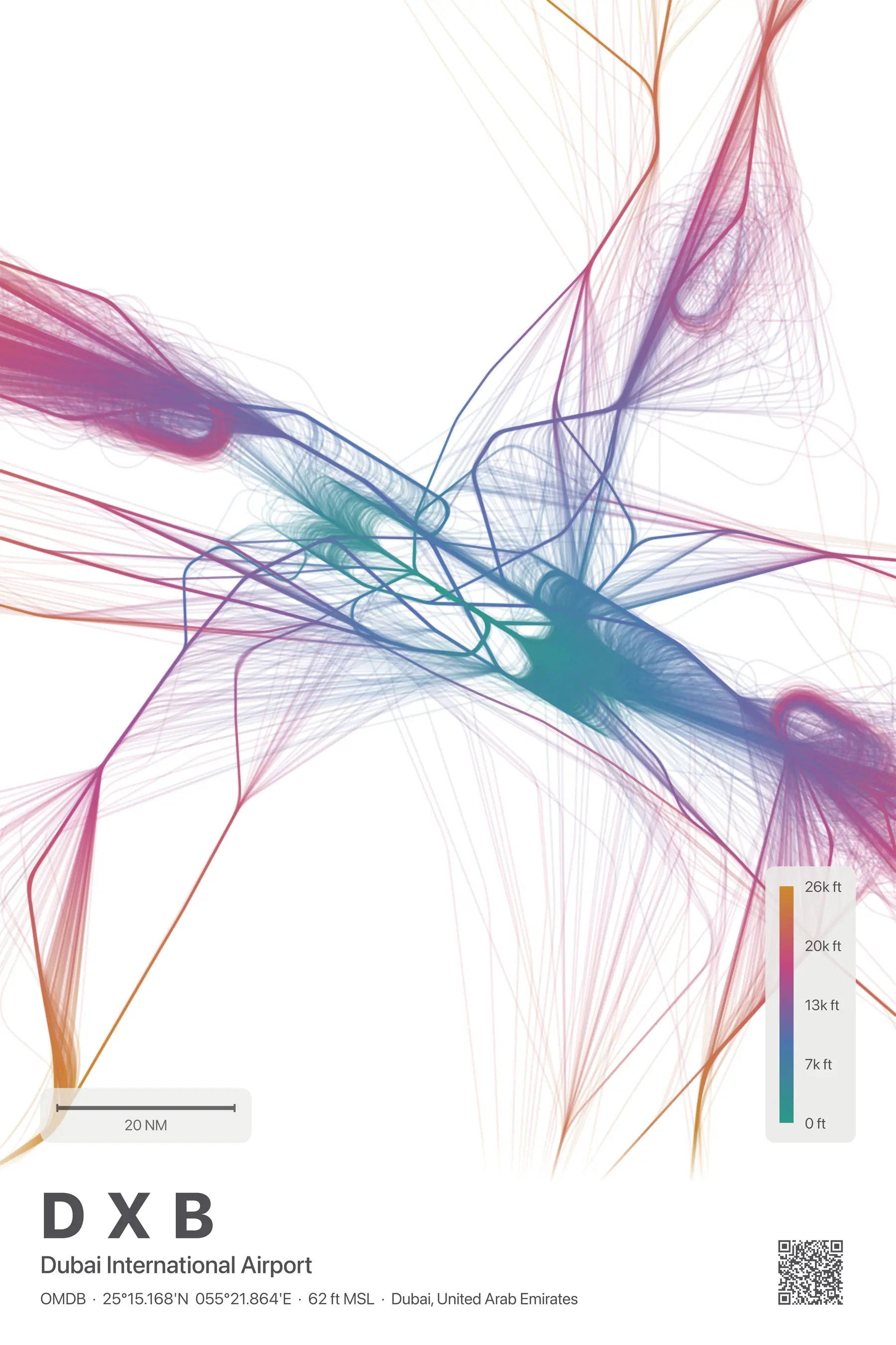 DXB flight path print — Aurora theme · Light