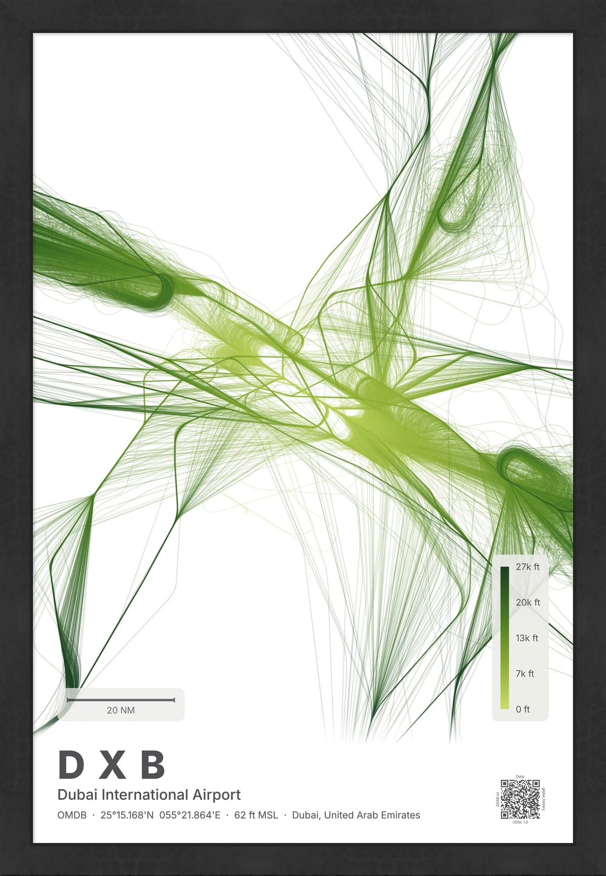 DXB flight path print — Citrus theme · Light [material:framed_black]