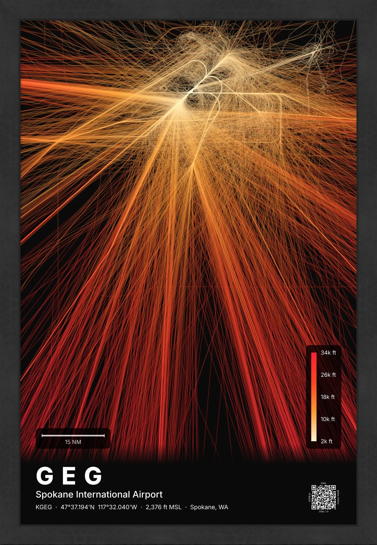 GEG flight path print — Inferno theme · Dark [material:framed_black]