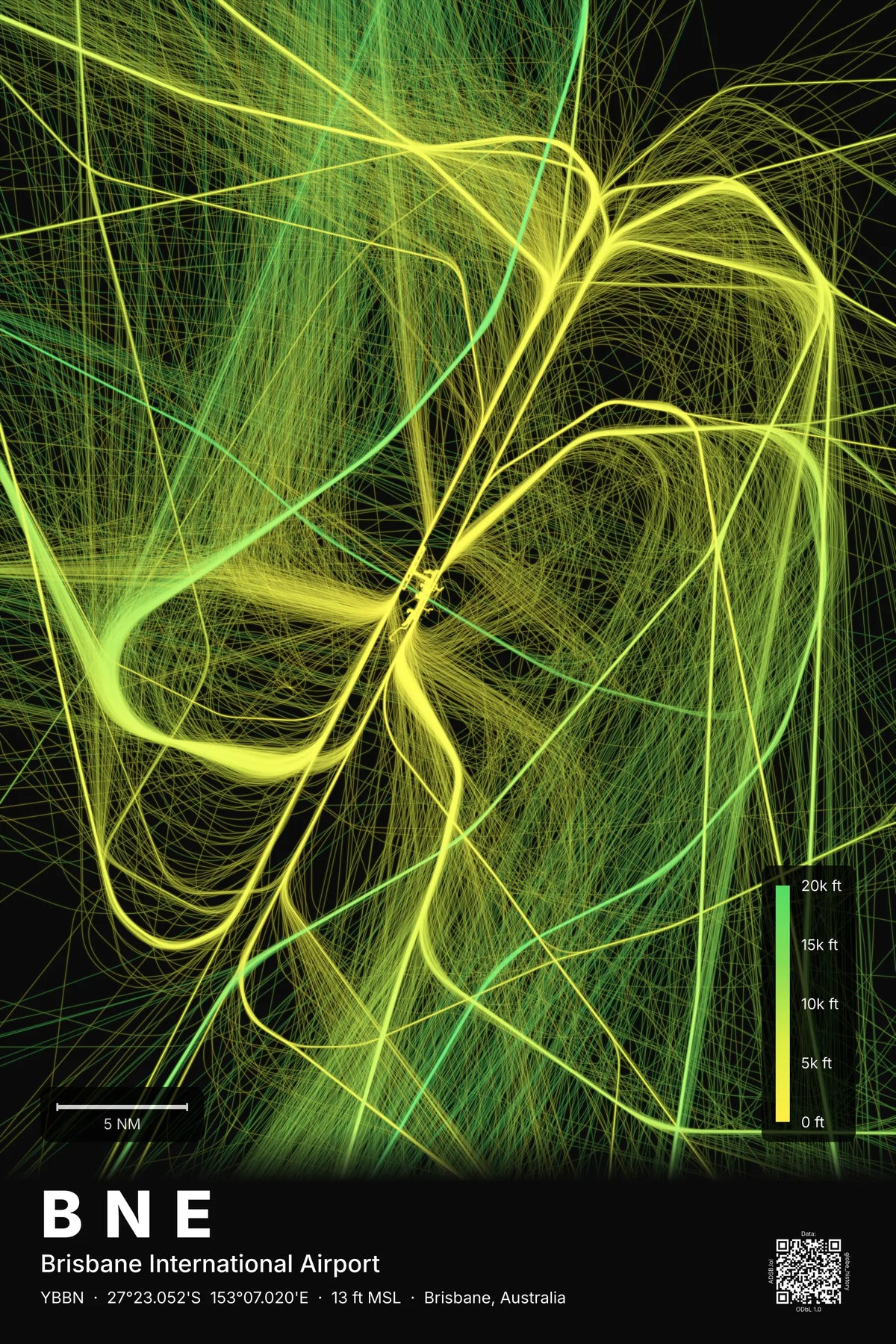 BNE flight path map — Citrus theme · Dark