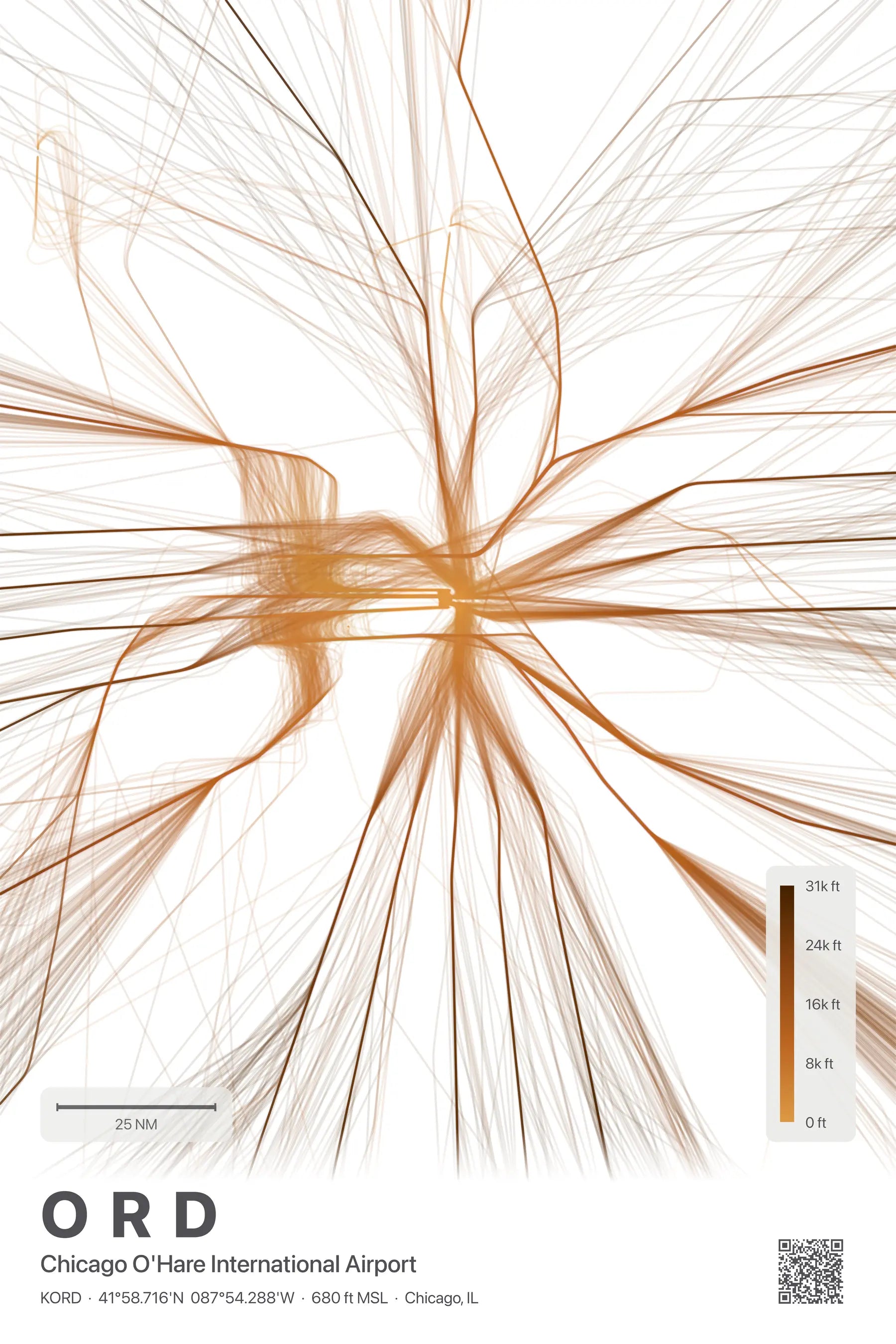 ORD flight path print — Solana theme · Light