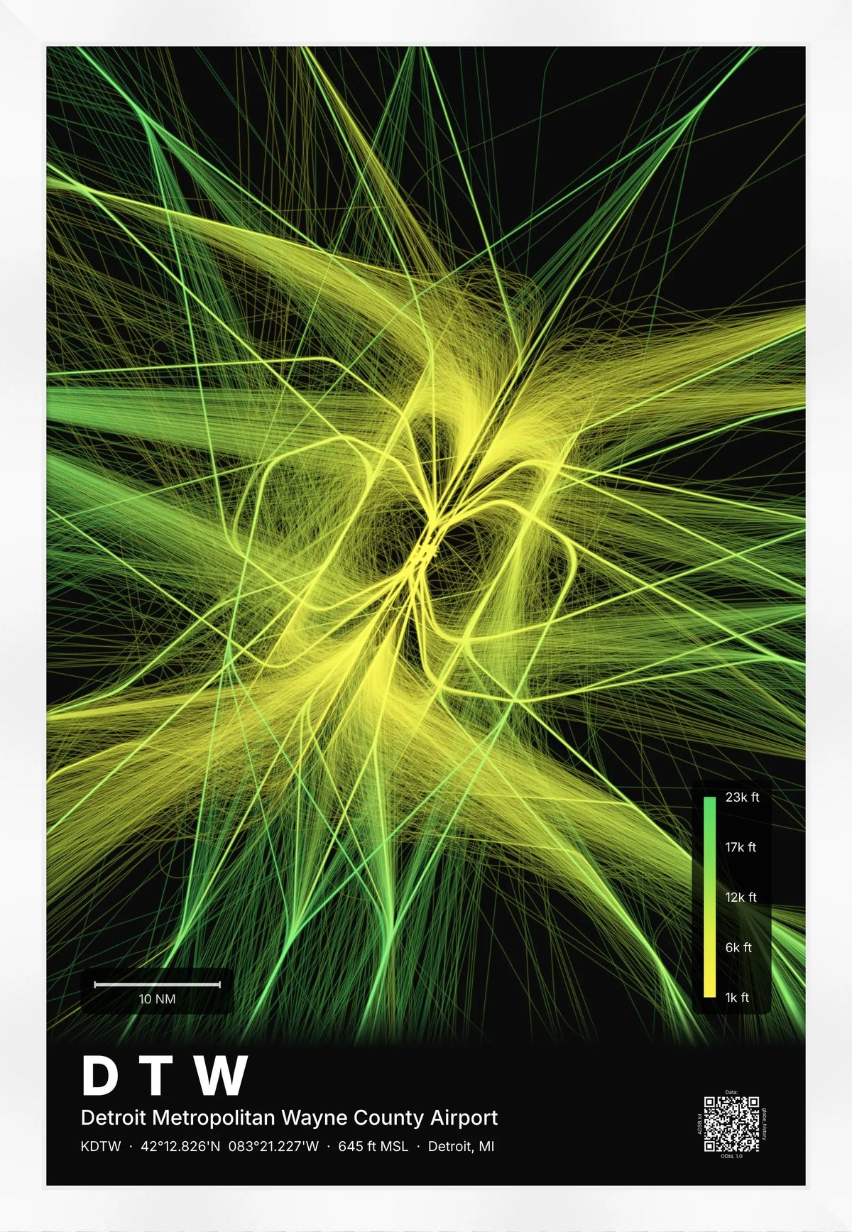 DTW flight path map — Citrus theme · Dark [material:framed_white]