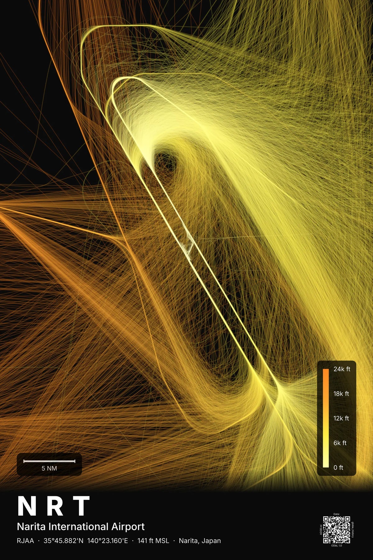 NRT flight path map — Solana theme · Dark