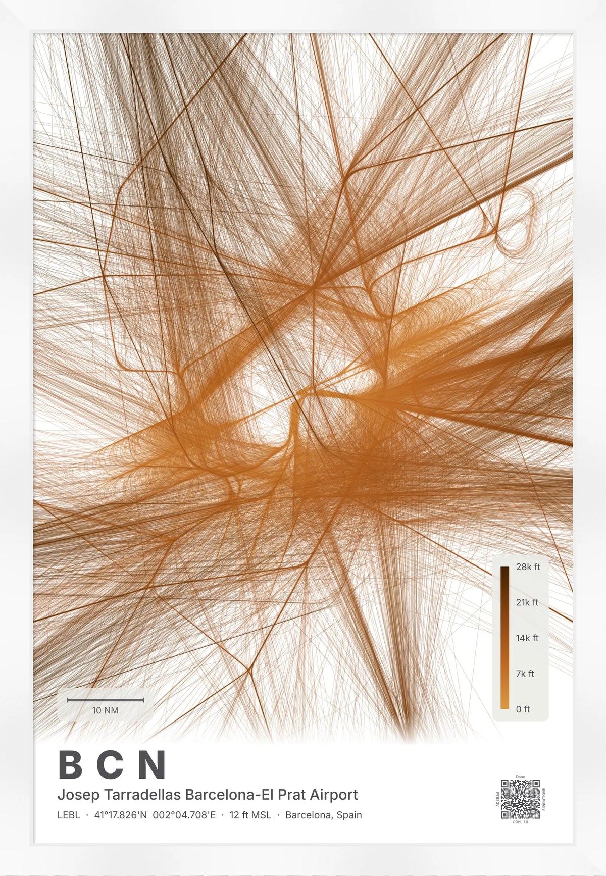 BCN flight path map — Solana theme · Light [material:framed_white]