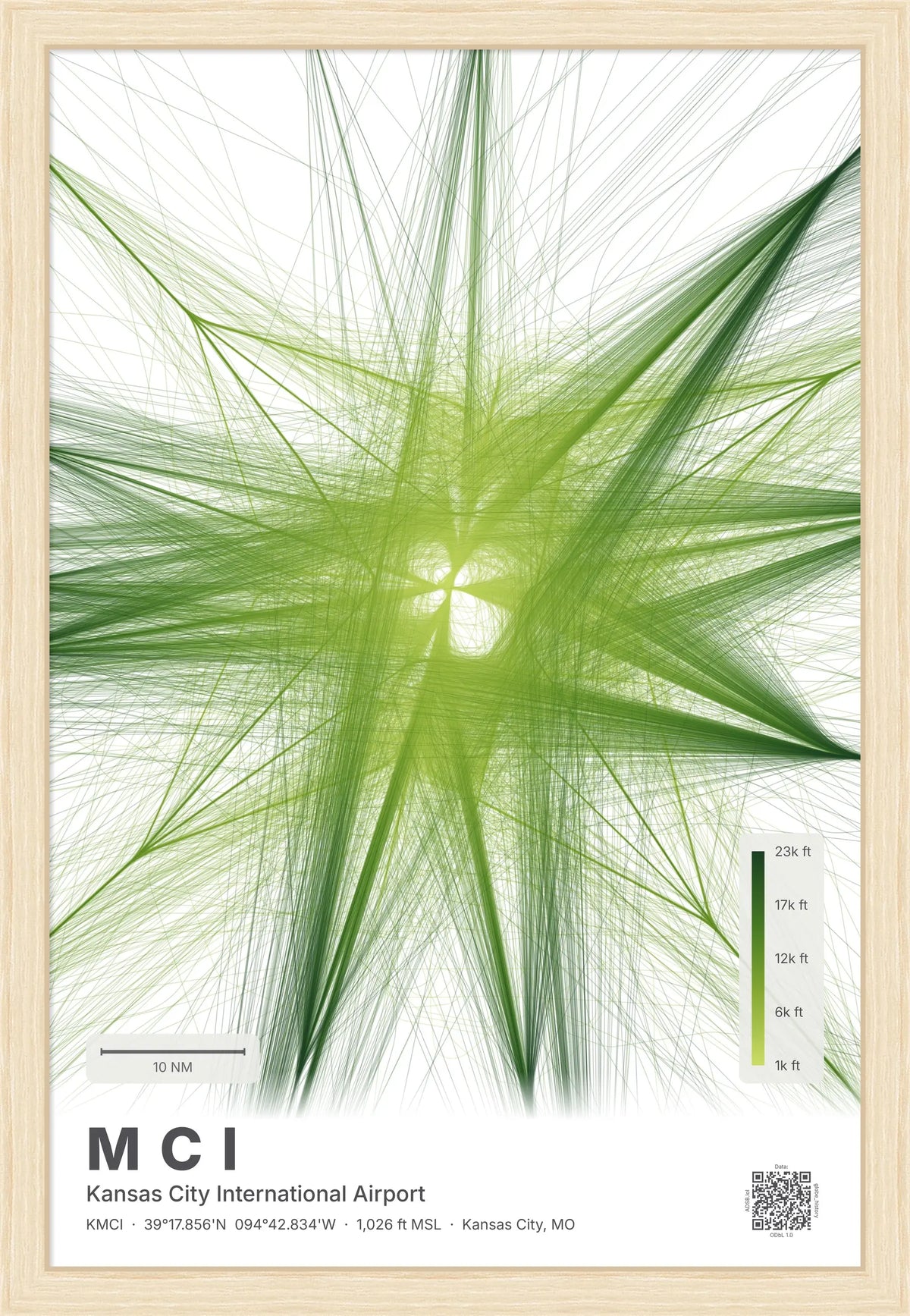 MCI flight path print — Citrus theme · Light [material:framed_natural]