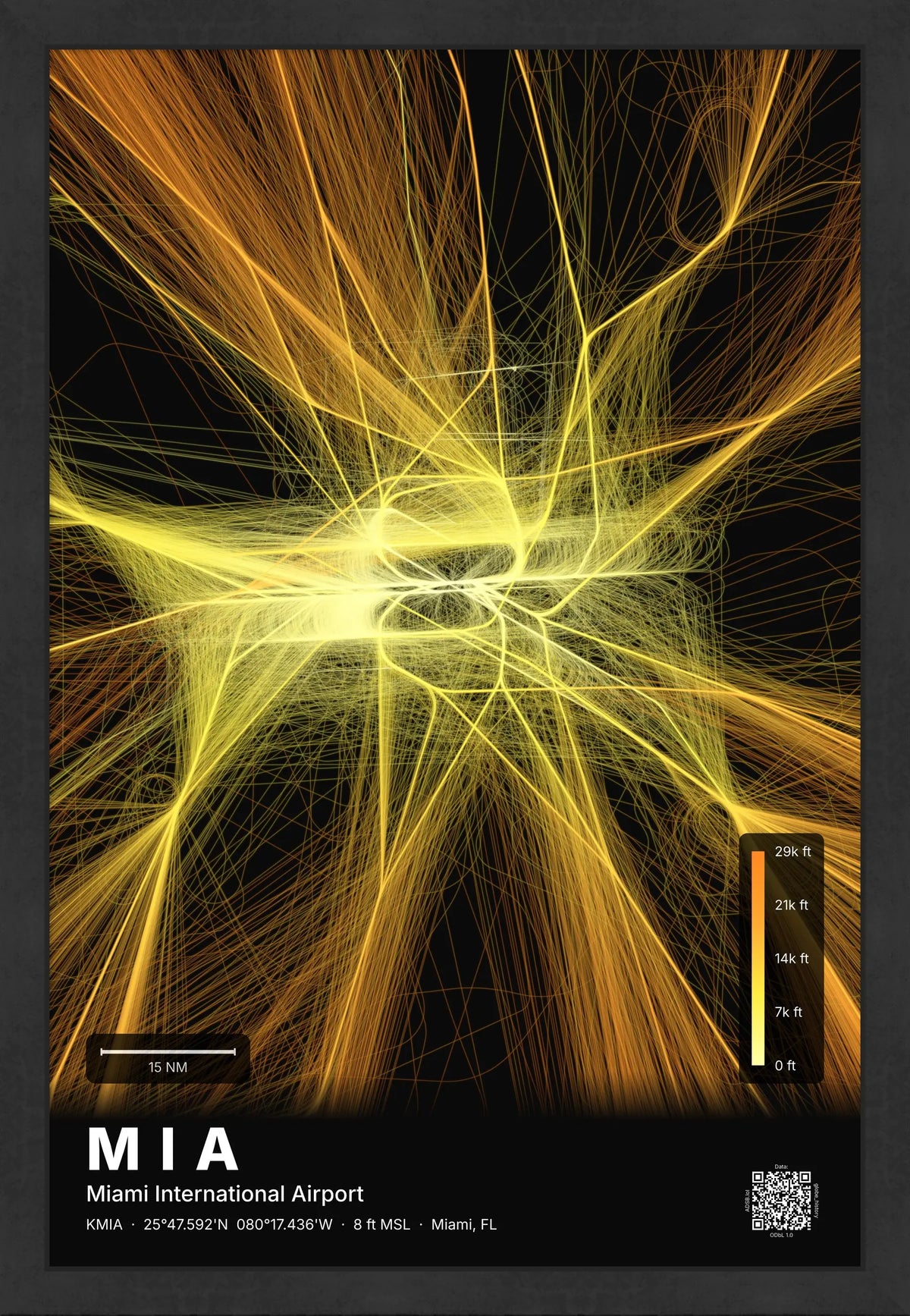 MIA flight path print — Solana theme · Dark [material:framed_black]